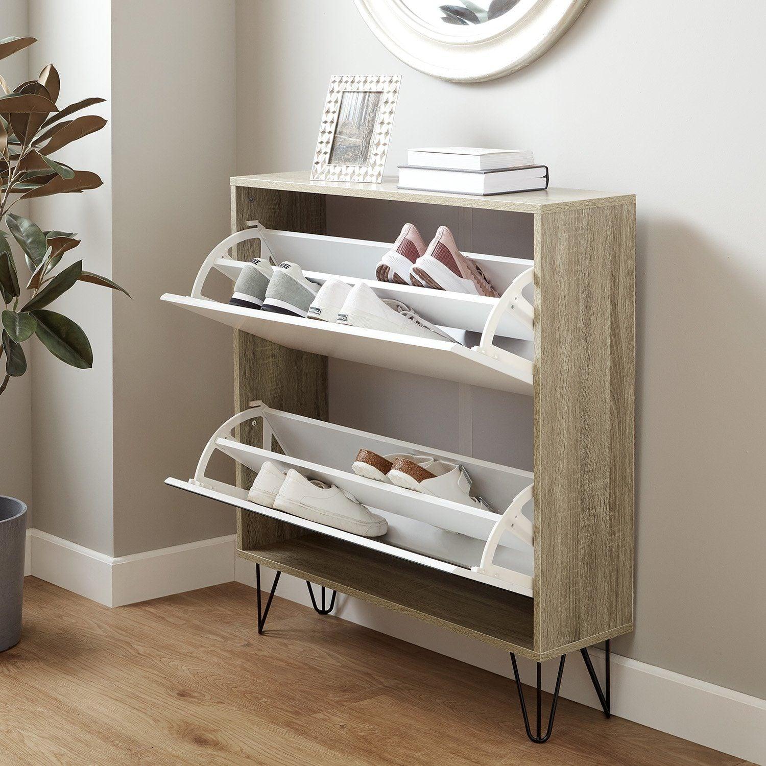 Anderson Shoe Cabinet - 2 Door - Oak Effect & White - Image 4