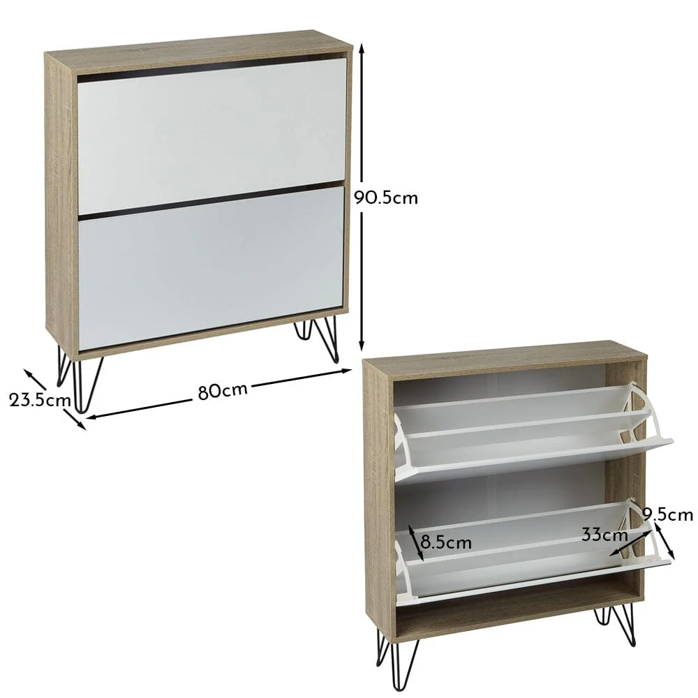 Anderson Shoe Cabinet - 2 Door - Oak Effect & White - Image 8