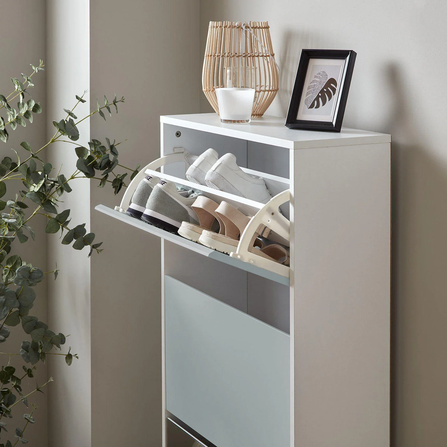 Anderson Shoe Cabinet - 3 Door - White & Grey - Image 5