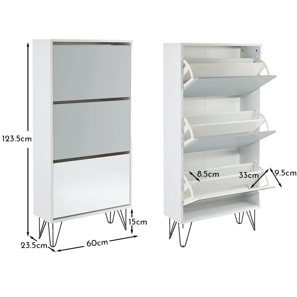 Anderson Shoe Cabinet - 3 Door - White & Grey - Image 6