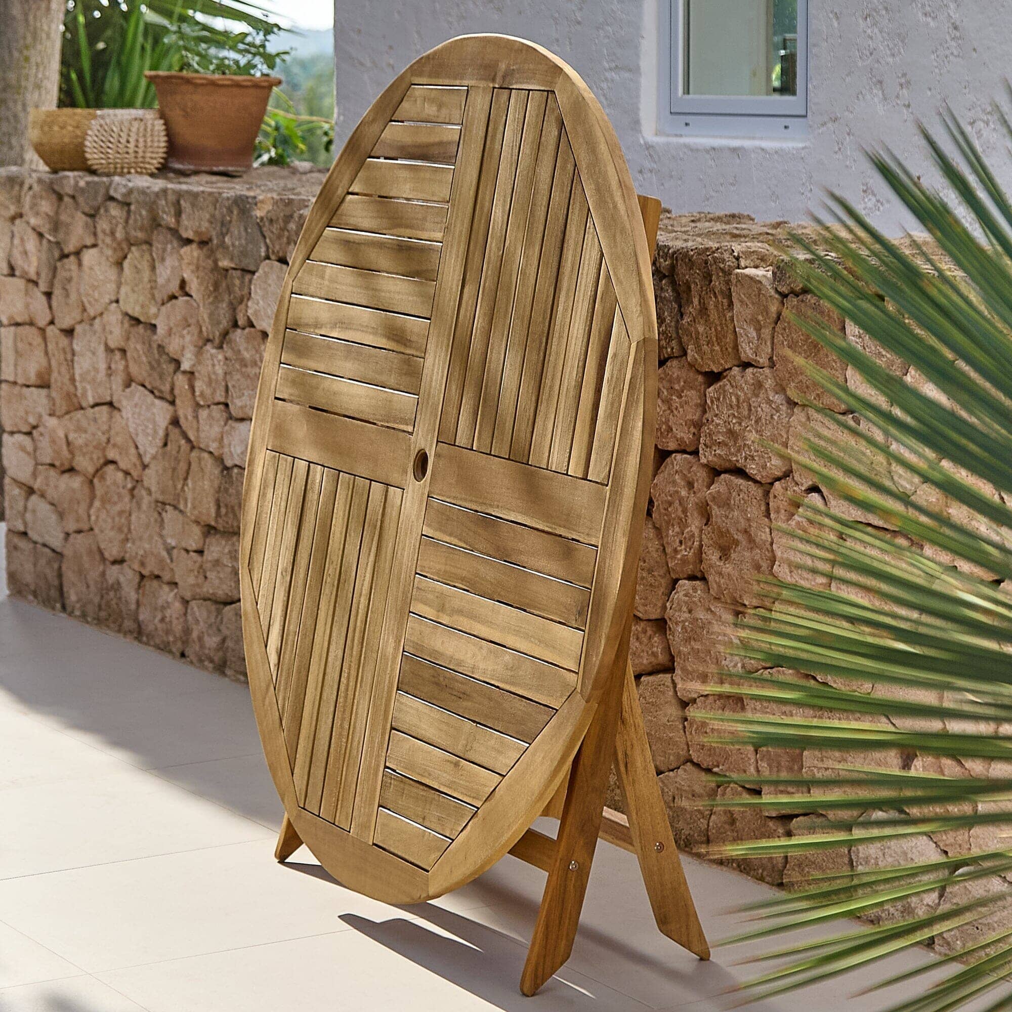 Ashby 6 Seater Wooden Round Folding Garden Dining Table - 130cm - Image 5