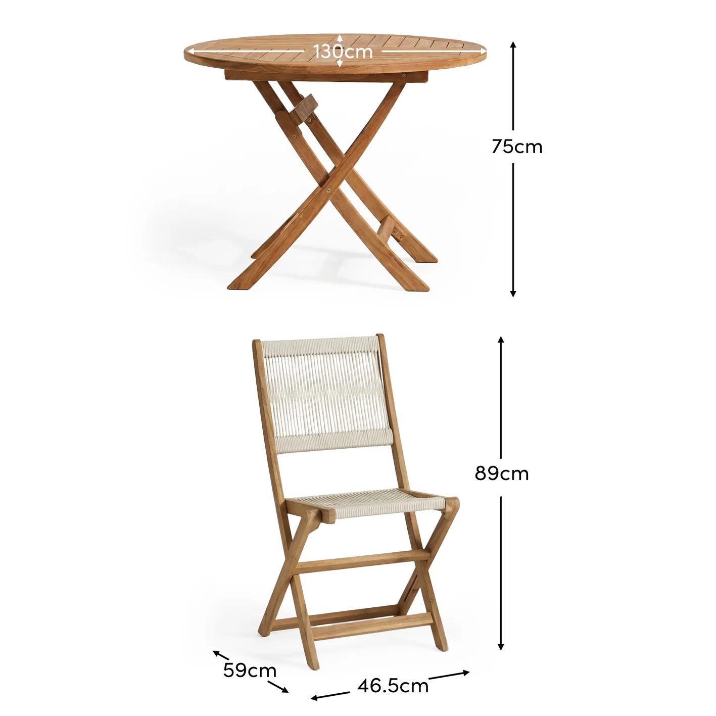 Ashby 4 Seater White Acacia Garden Dining Set with Cove Beige Rope Chairs - 130cm - Image 10