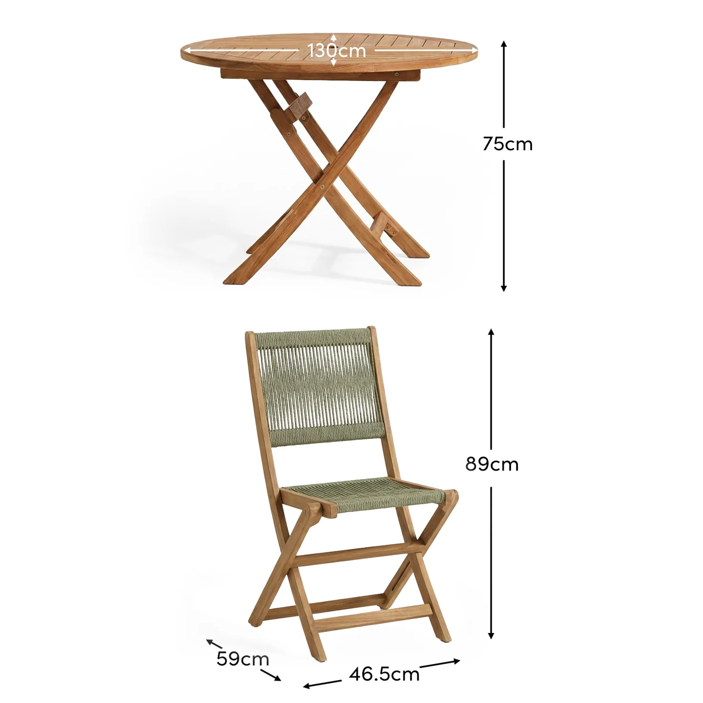 Ashby 4 Seater White Acacia Garden Dining Set with Cove Green Rope Chairs - 130cm - Image 10