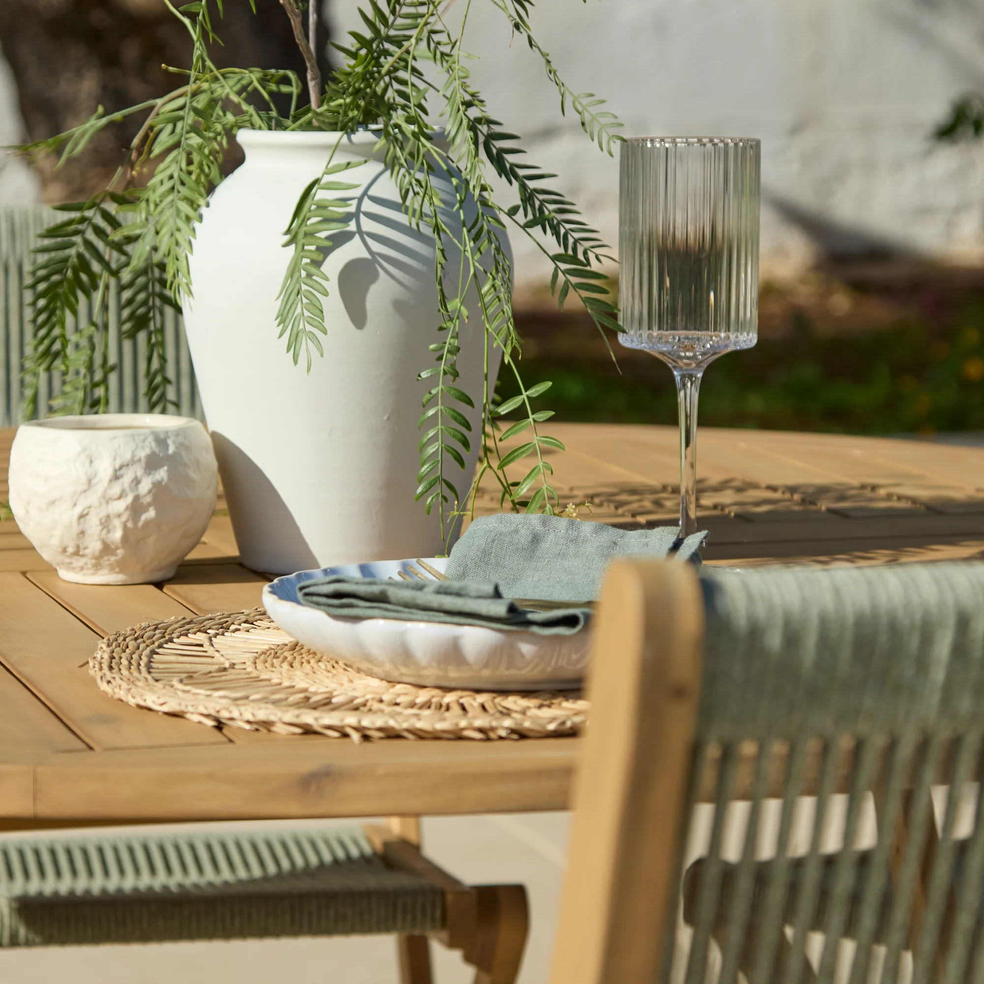 Ashby 4 Seater White Acacia Garden Dining Set with Cove Green Rope Chairs - 130cm - Image 6