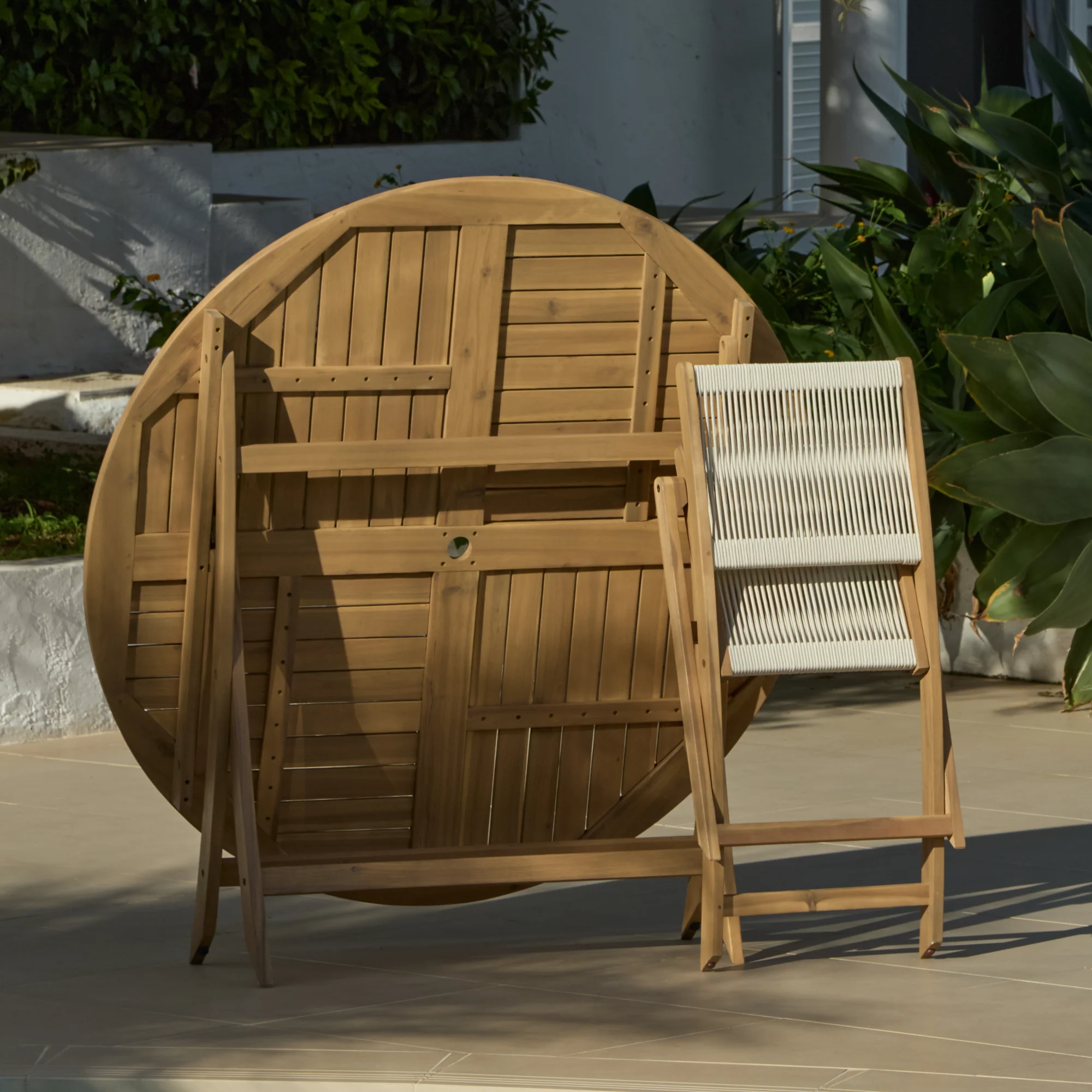 Ashby 6 Seater White Acacia Garden Dining Set with Cove Beige Rope Chairs - 130cm - Image 10