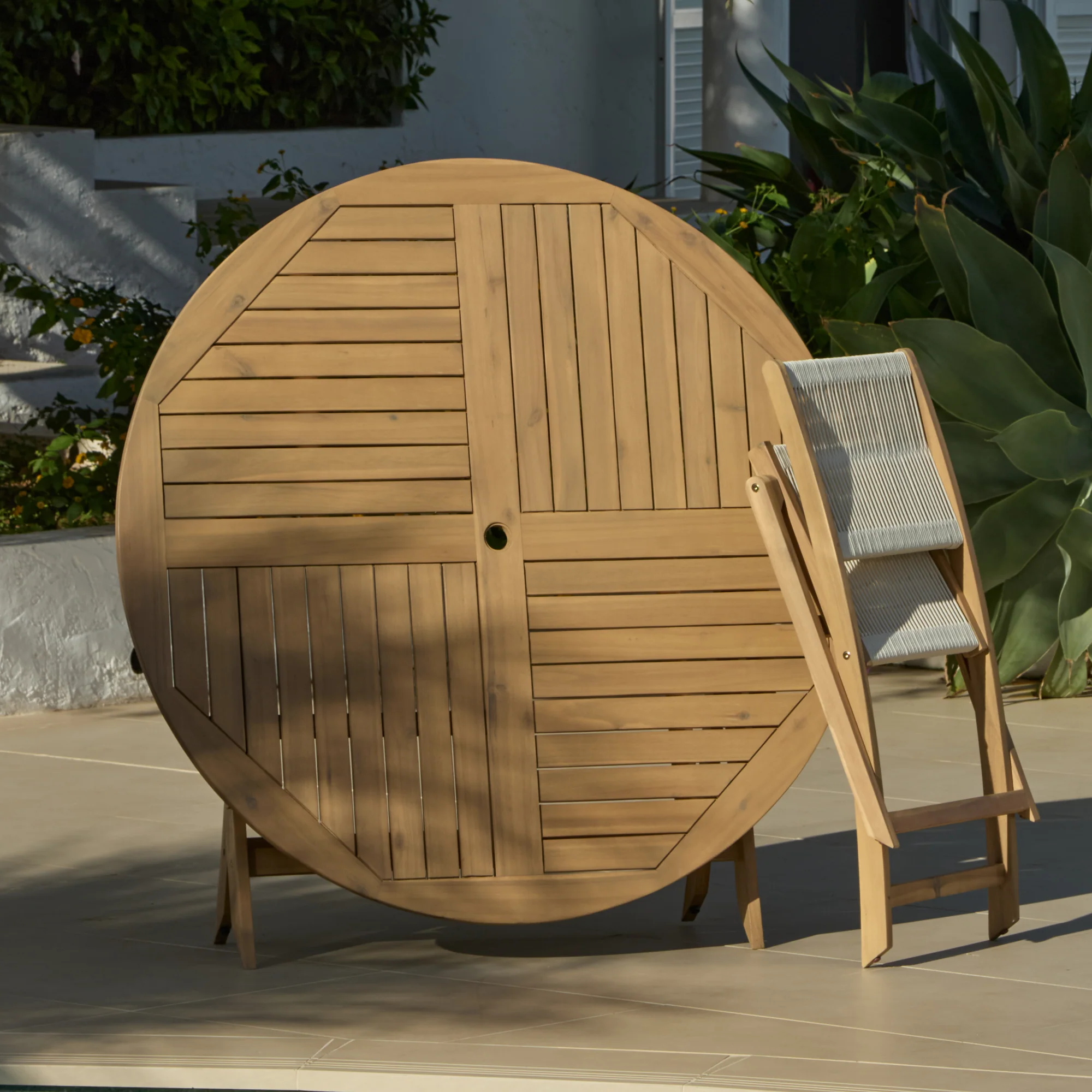 Ashby 6 Seater White Acacia Garden Dining Set with Cove Beige Rope Chairs - 130cm - Image 9