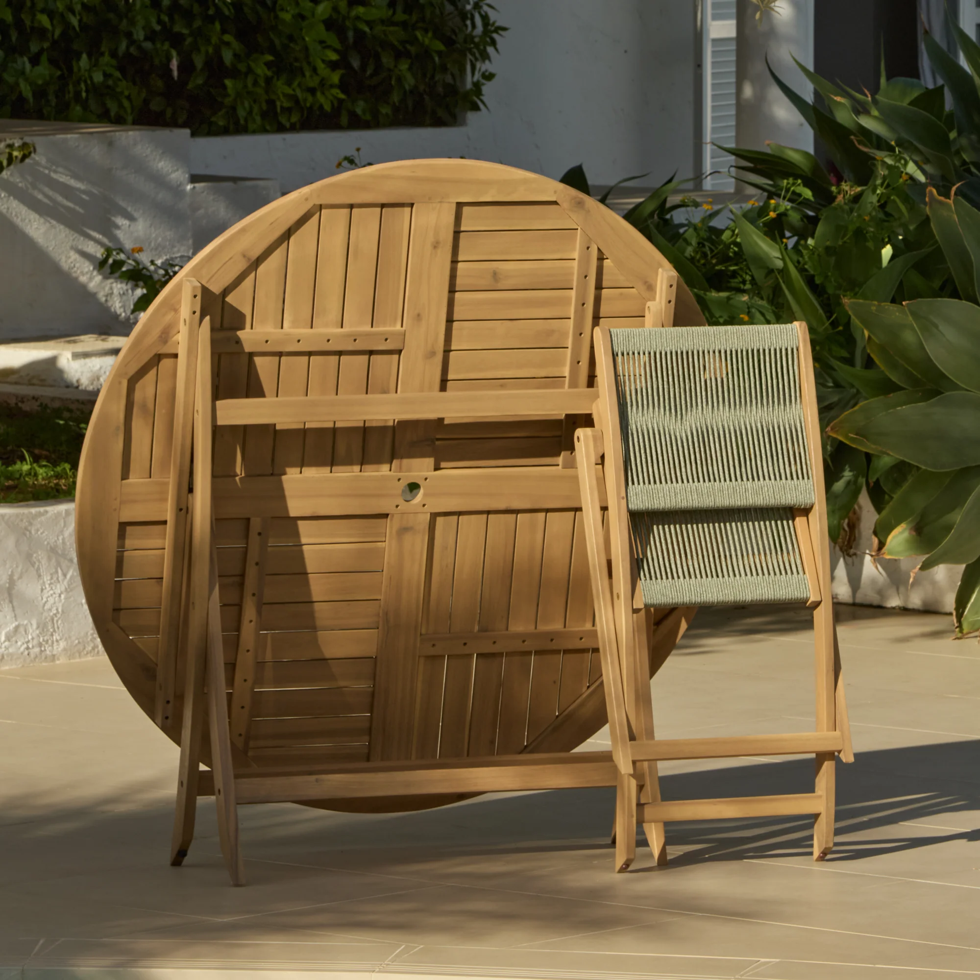 Ashby 6 Seater White Acacia Garden Dining Set with Cove Green Rope Chairs - 130cm - Image 10