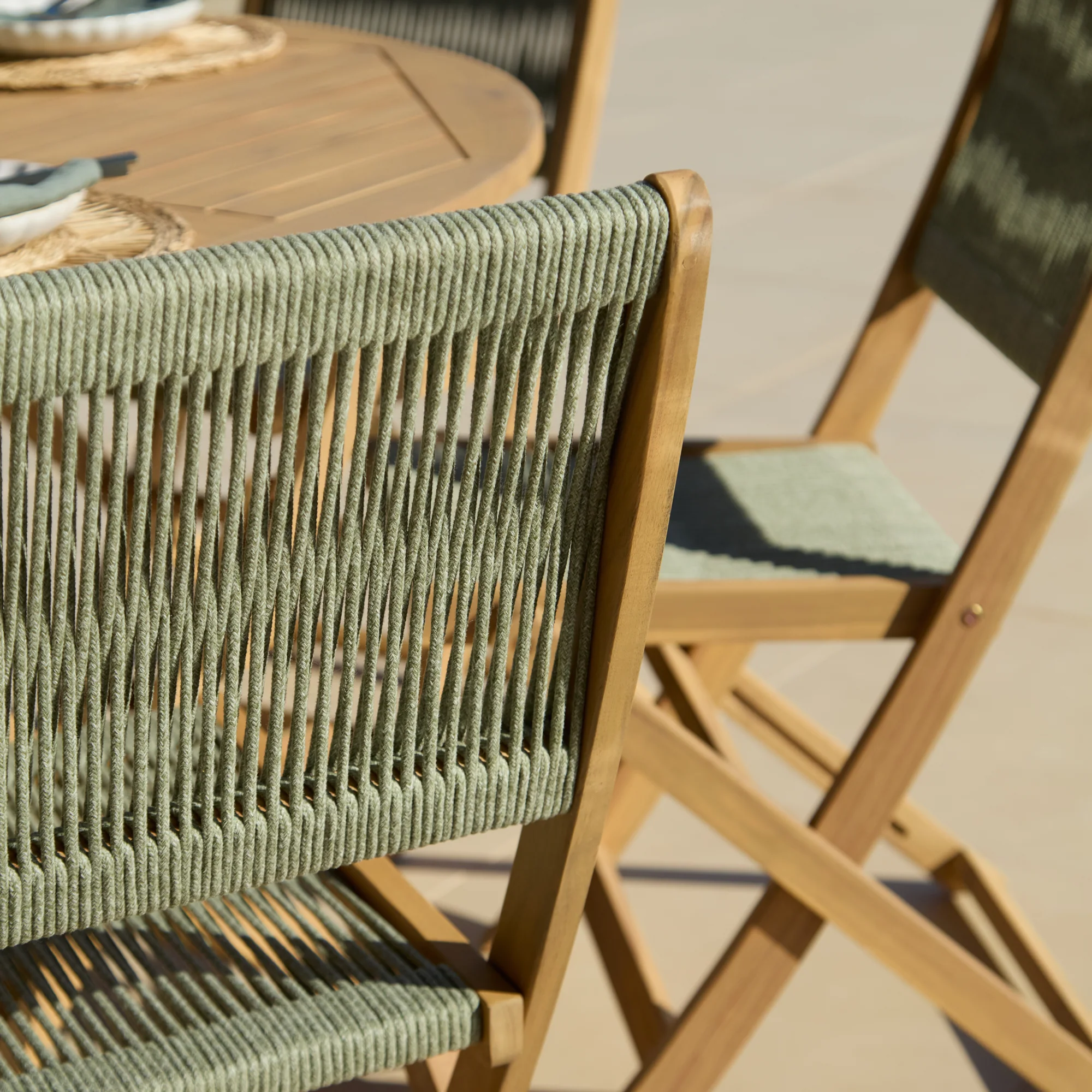 Ashby 6 Seater White Acacia Garden Dining Set with Cove Green Rope Chairs - 130cm - Image 7