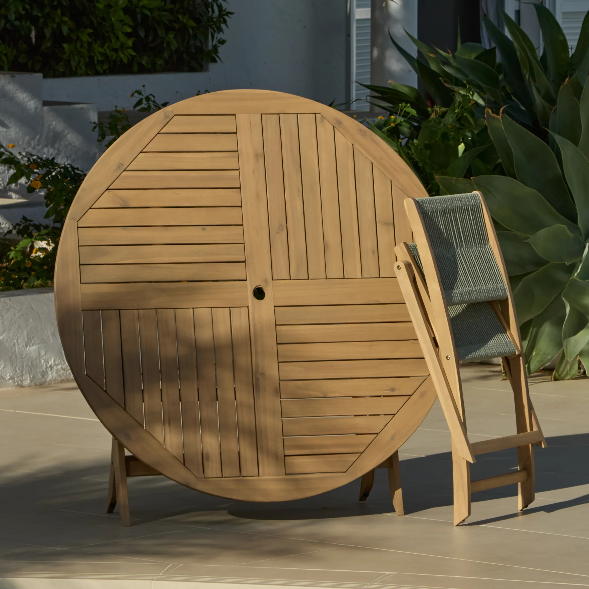 Ashby 6 Seater White Acacia Garden Dining Set with Cove Green Rope Chairs - 130cm - Image 9