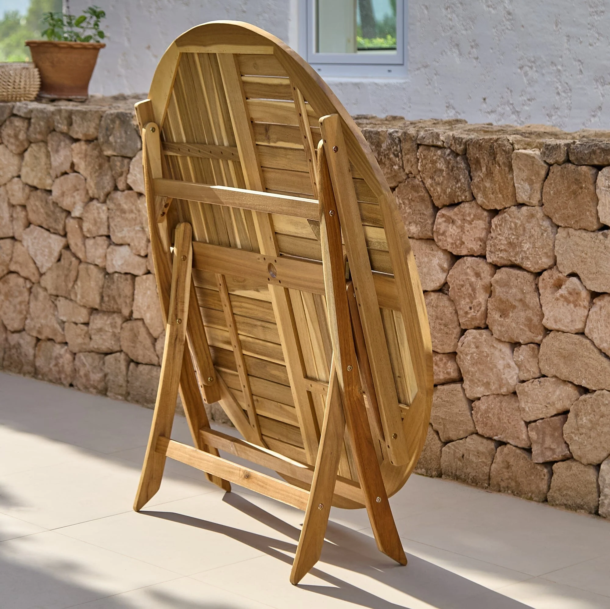 Ashby 6 Seater Wooden Round Folding Garden Dining Table - 130cm - Image 14