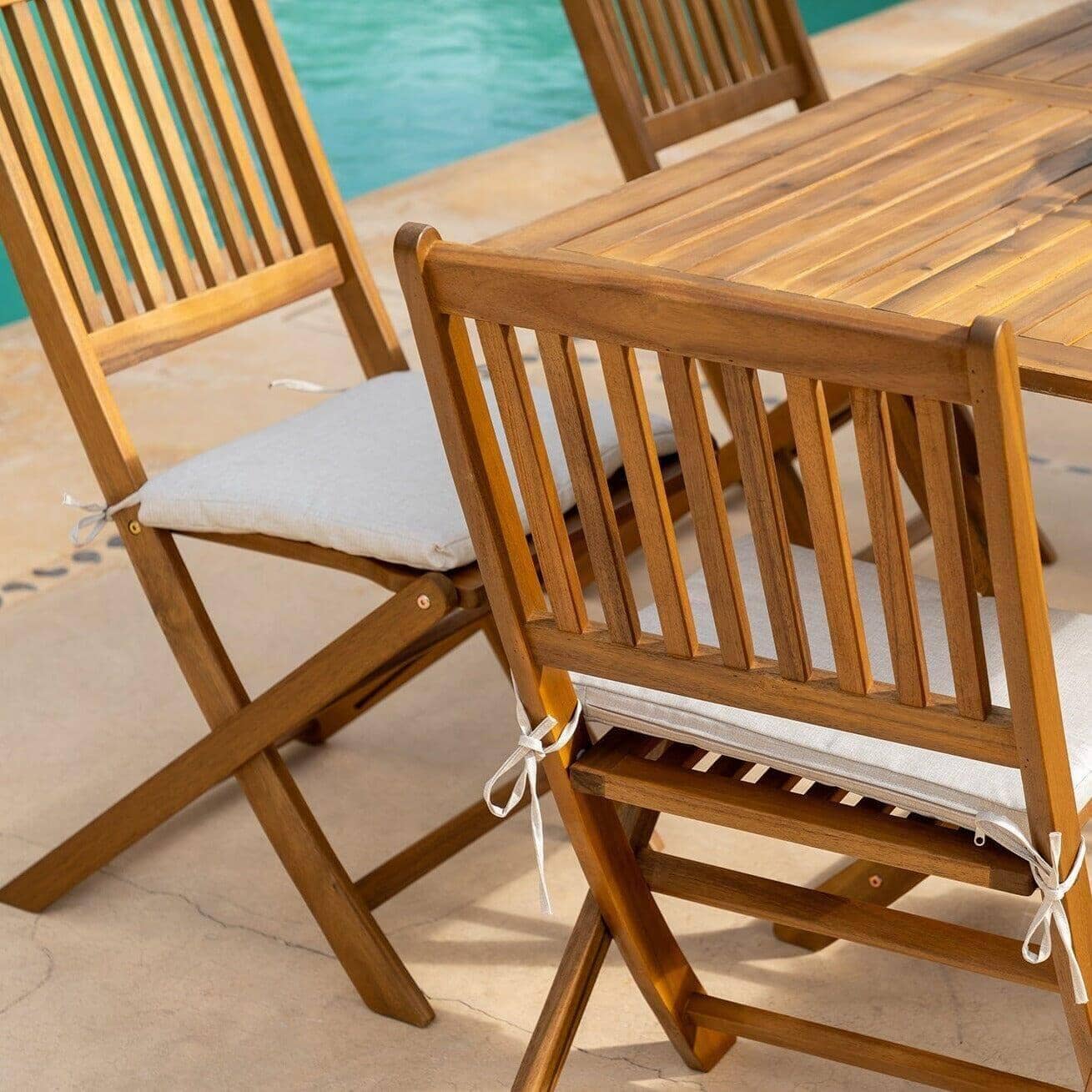 Ashby 6 Seater Wooden Garden Dining Set & Grey LED Premium Parasol - 150cm - Image 4