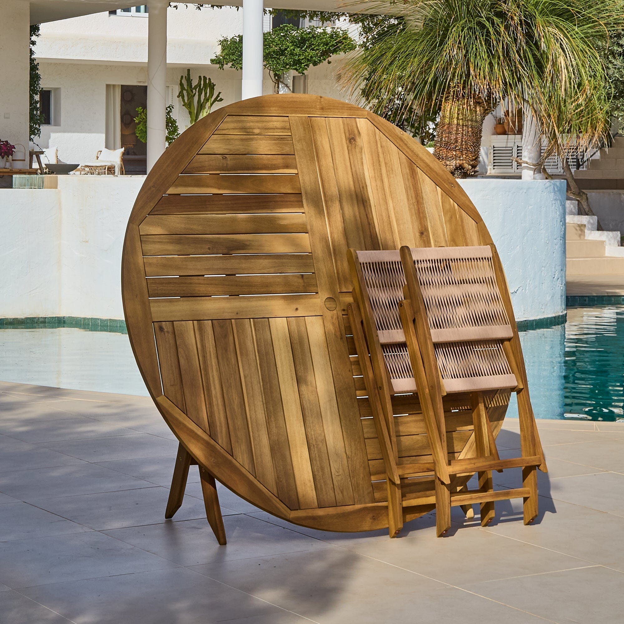 Ashby 6 Seater Wooden Round Garden Dining Set with 6 Cove Rope Chairs - 160cm - Image 13