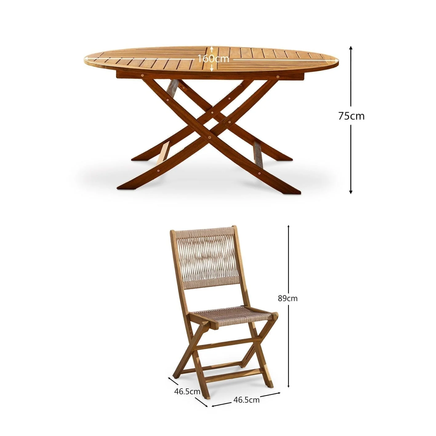 Ashby 6 Seater Wooden Round Garden Dining Set with 6 Cove Rope Chairs - 160cm - Image 16