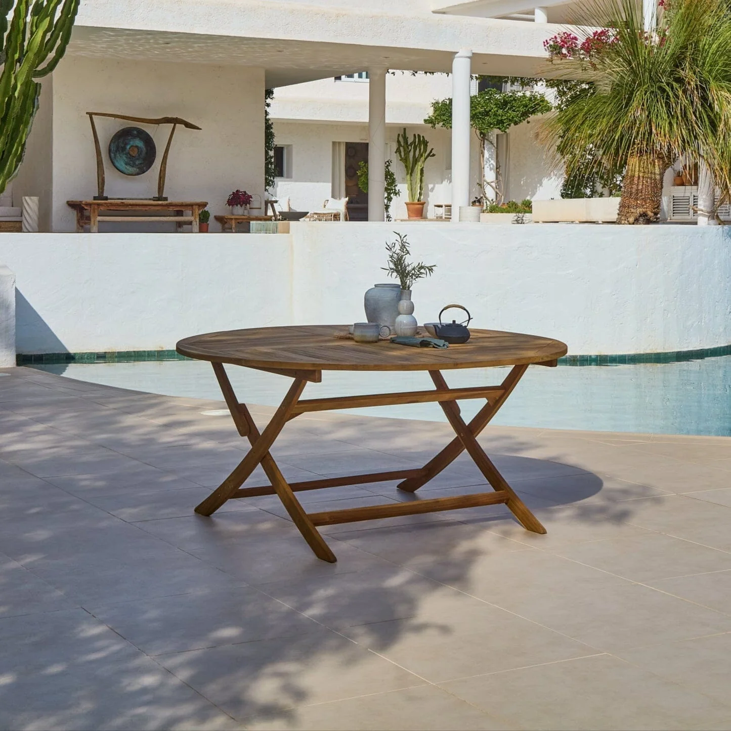 Ashby 6 Seater Wooden Round Garden Dining Set with 6 Cove Rope Chairs - 160cm - Image 3