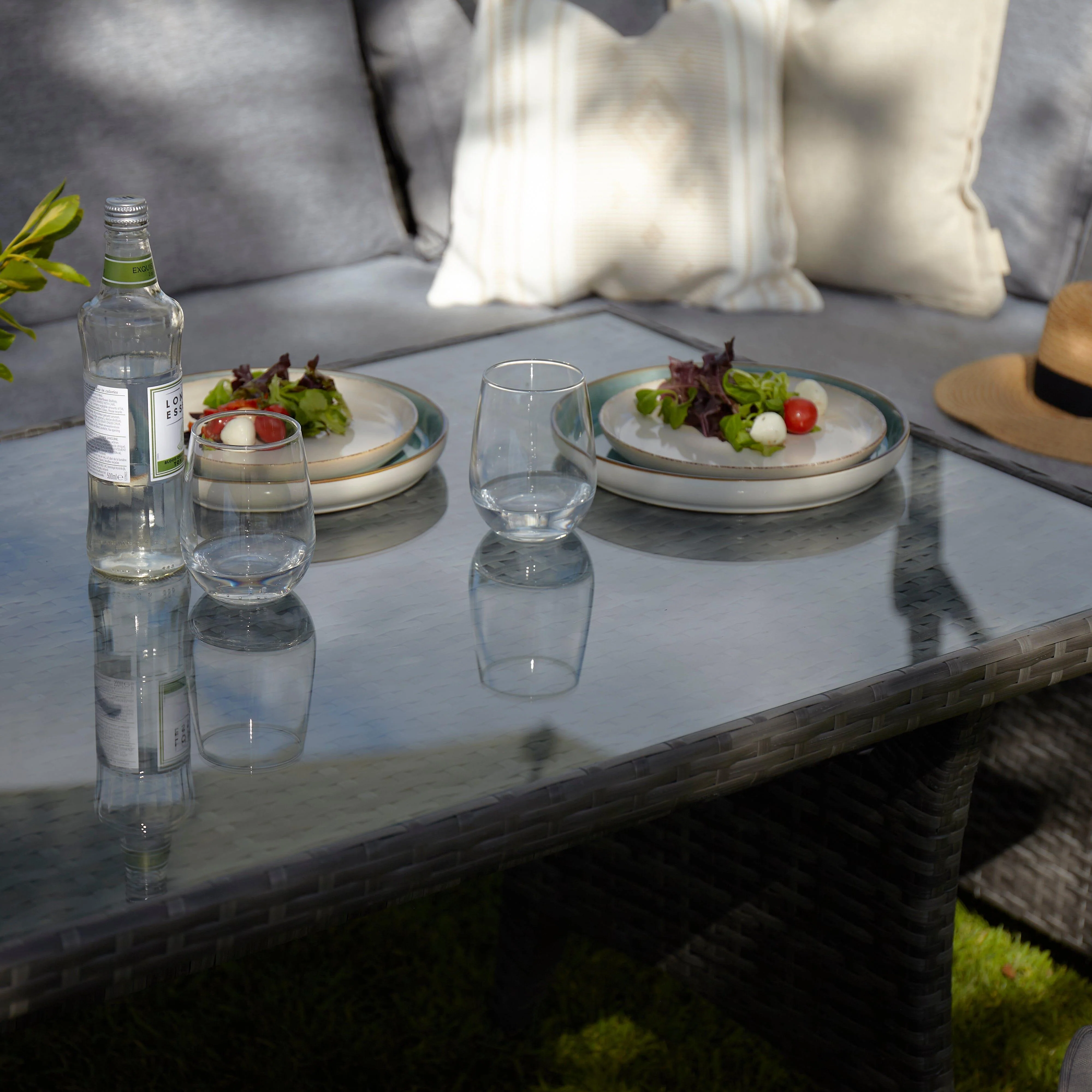 Aston 9 Seater Rattan Corner Sofa Set with Glass Table Top - Grey - Image 9