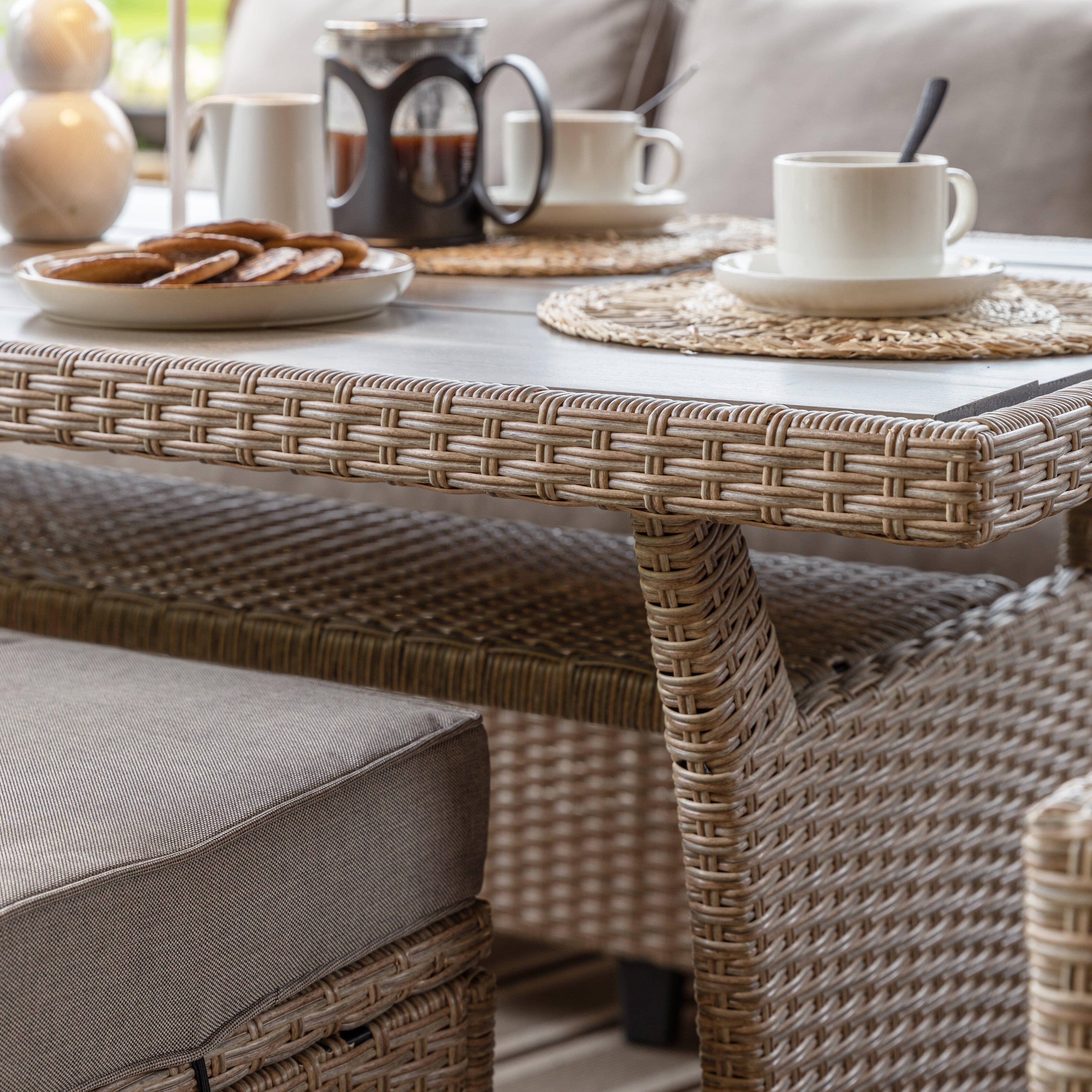 Aston 9 Seater Rattan Corner Sofa Set with Grey Lean Over Parasol with Polywood Table Top - Natural Brown - Image 8