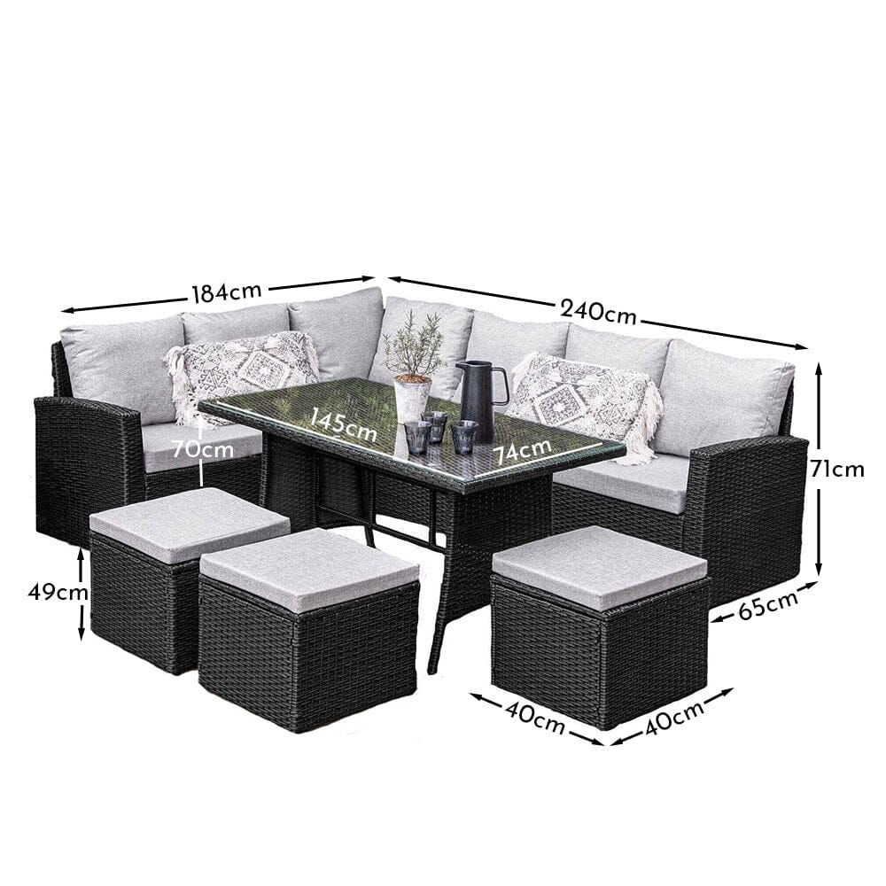 Aston 9 Seater Rattan Garden Corner Sofa Set - Black - Image 15