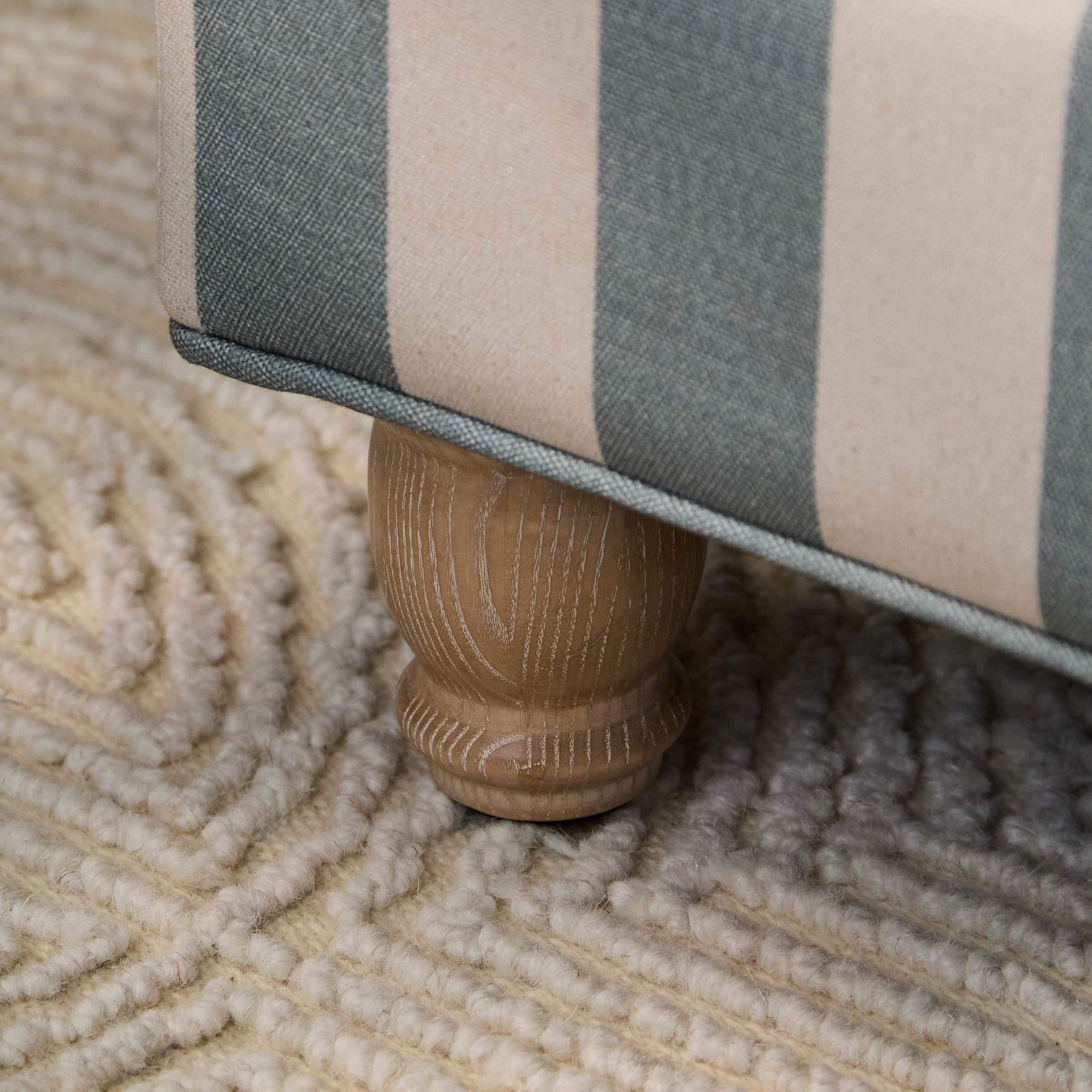 Brea Footstool - Blue Stripe with Whitewash Legs - Image 4