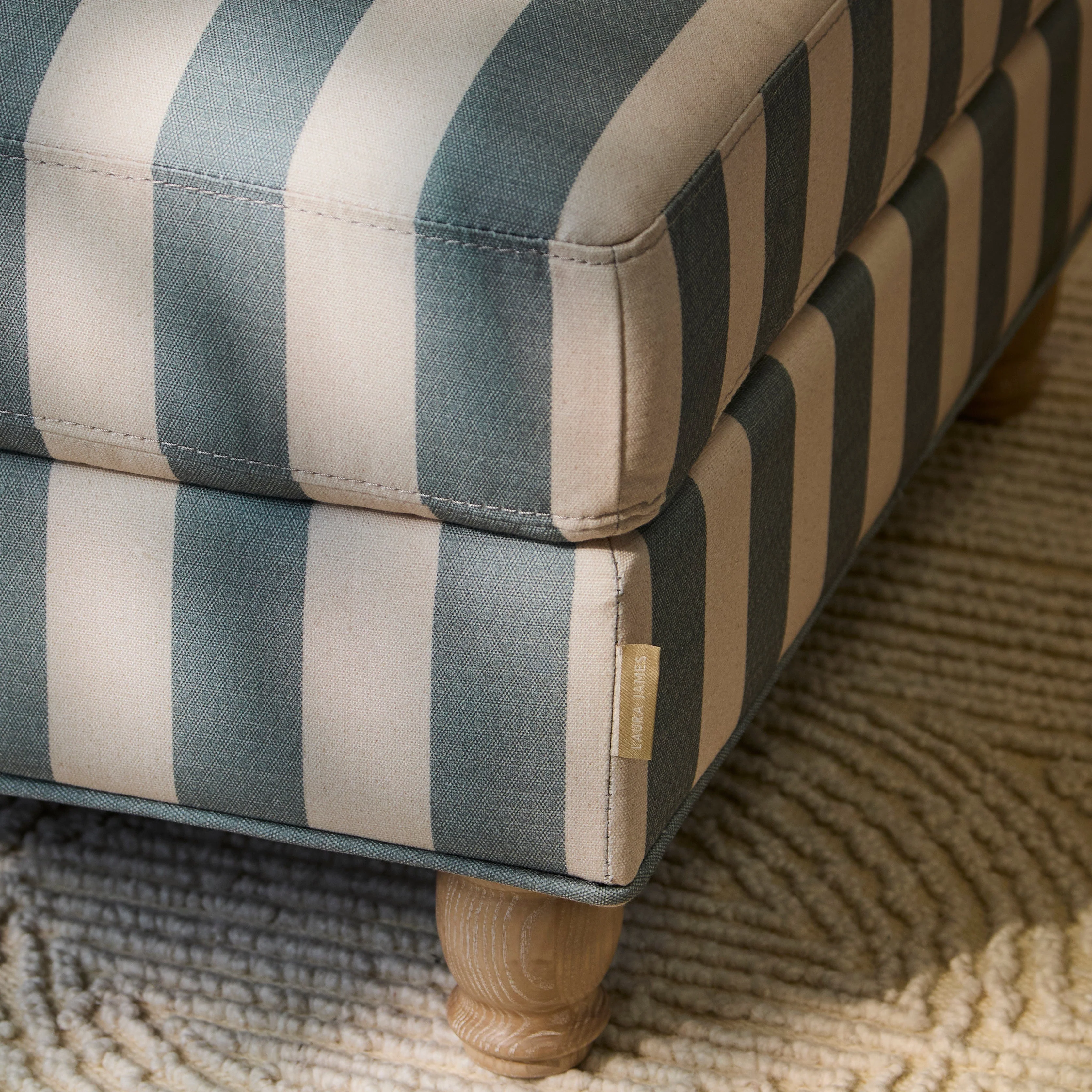 Brea Footstool - Blue Stripe with Whitewash Legs - Image 5