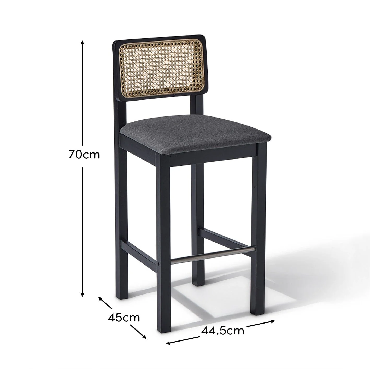 Charlie Black Cane Bar Stool - Wooden Footrest - Image 8
