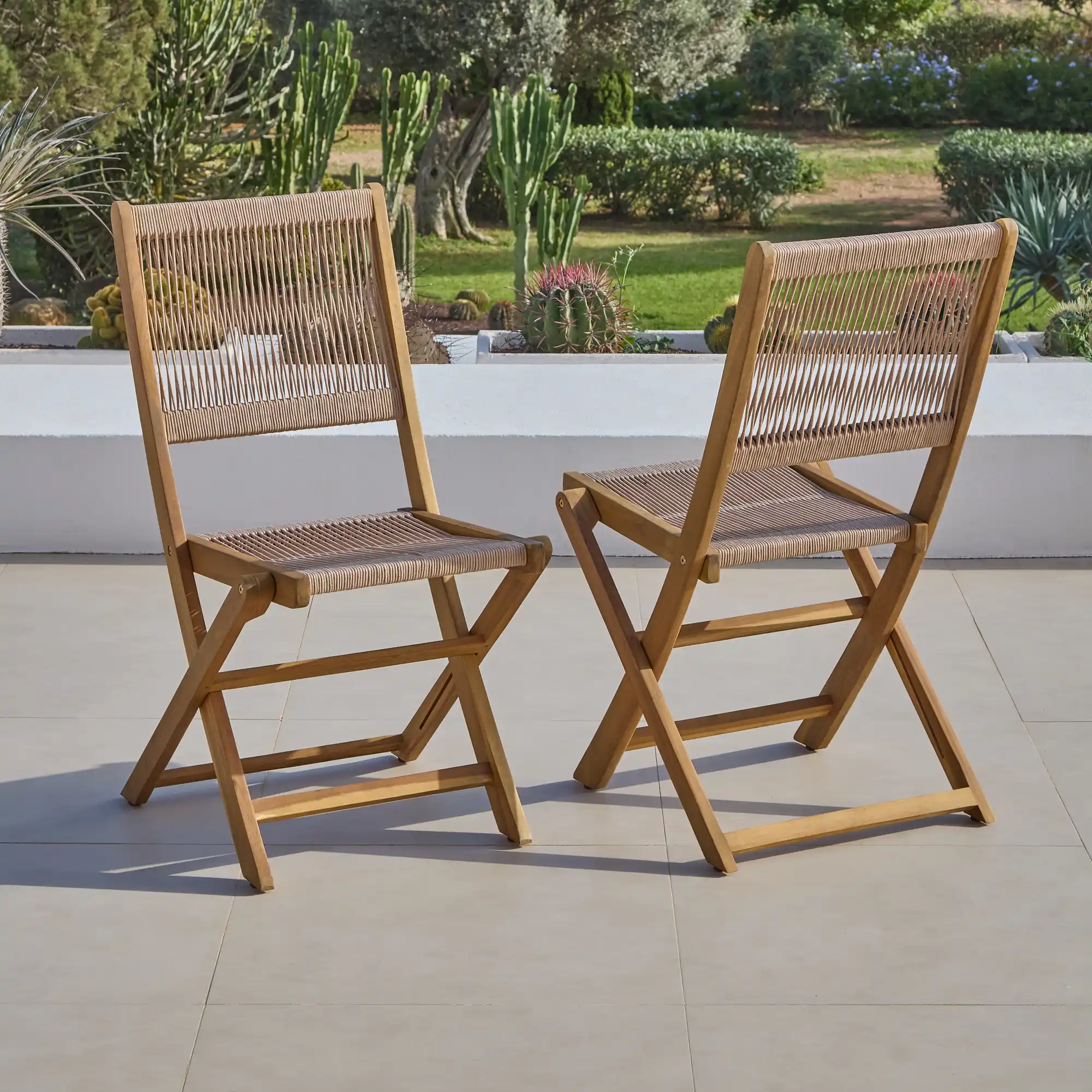 Cove Rope Folding Garden Chairs - Set of 2 - White Acacia - Image 6