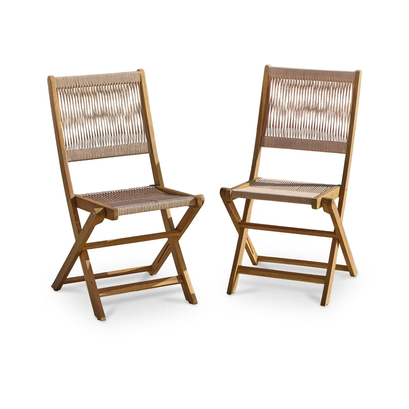 Cove Rope Folding Garden Chairs - Set of 2 - White Acacia - Image 9