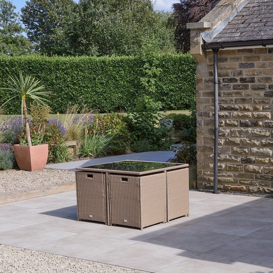 Cube 8 Seater Outdoor Dining Set - Natural Brown Weave Black Glass Top - Image 4
