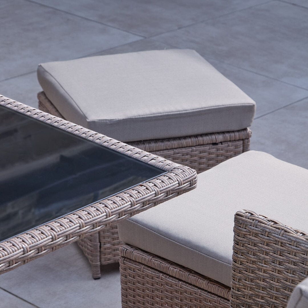 Cube 8 Seater Outdoor Dining Set - Natural Brown Weave Black Glass Top - Image 7