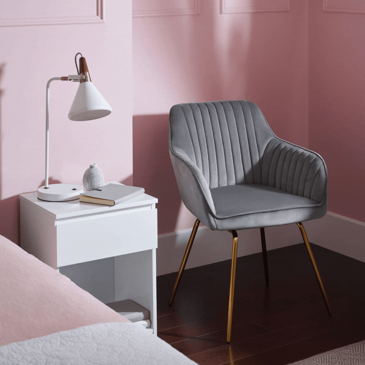 Darcy Office Swivel Chair - Grey with Gold Legs - Image 8