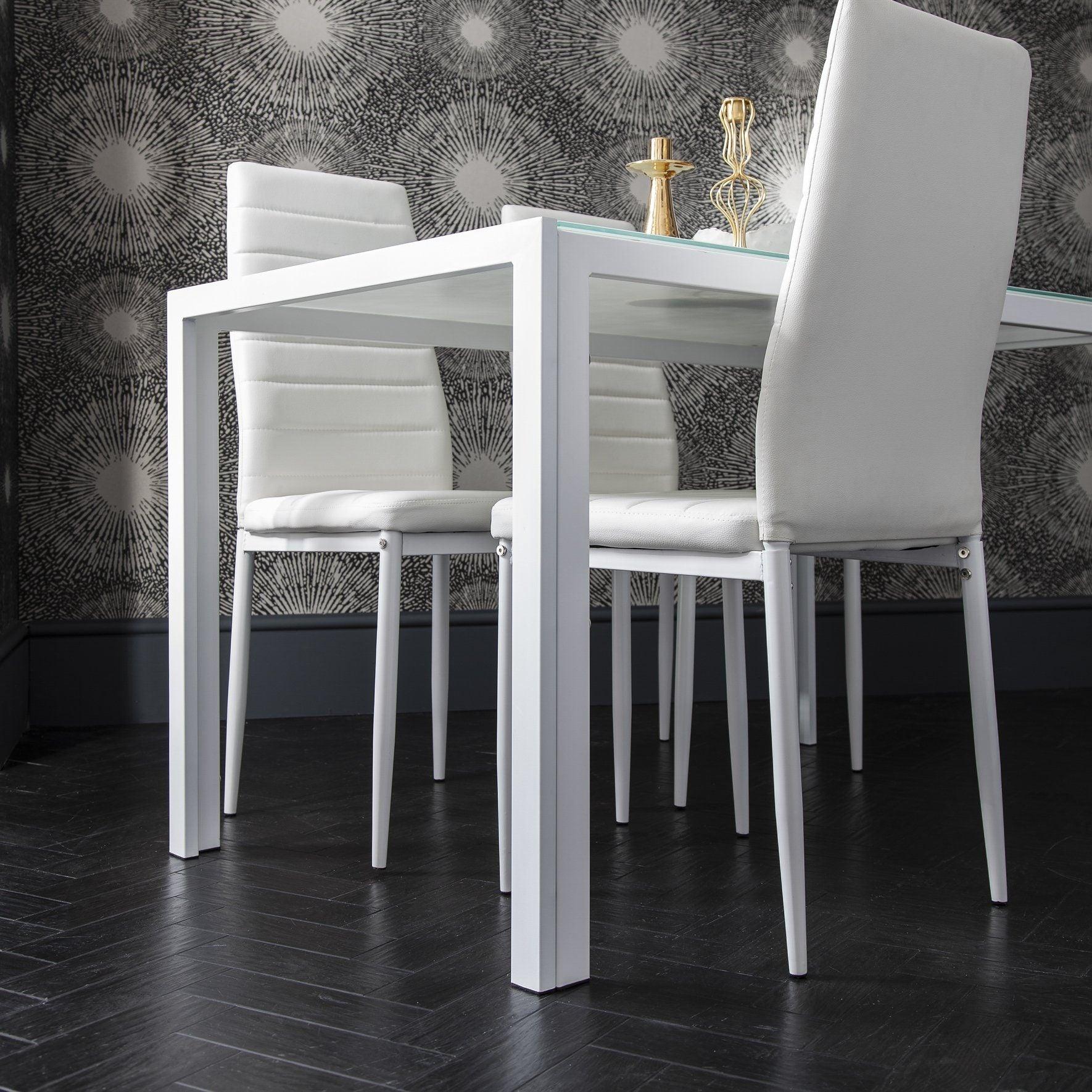Anya Glass Dining Table Set - 4 Seater - White - Image 3