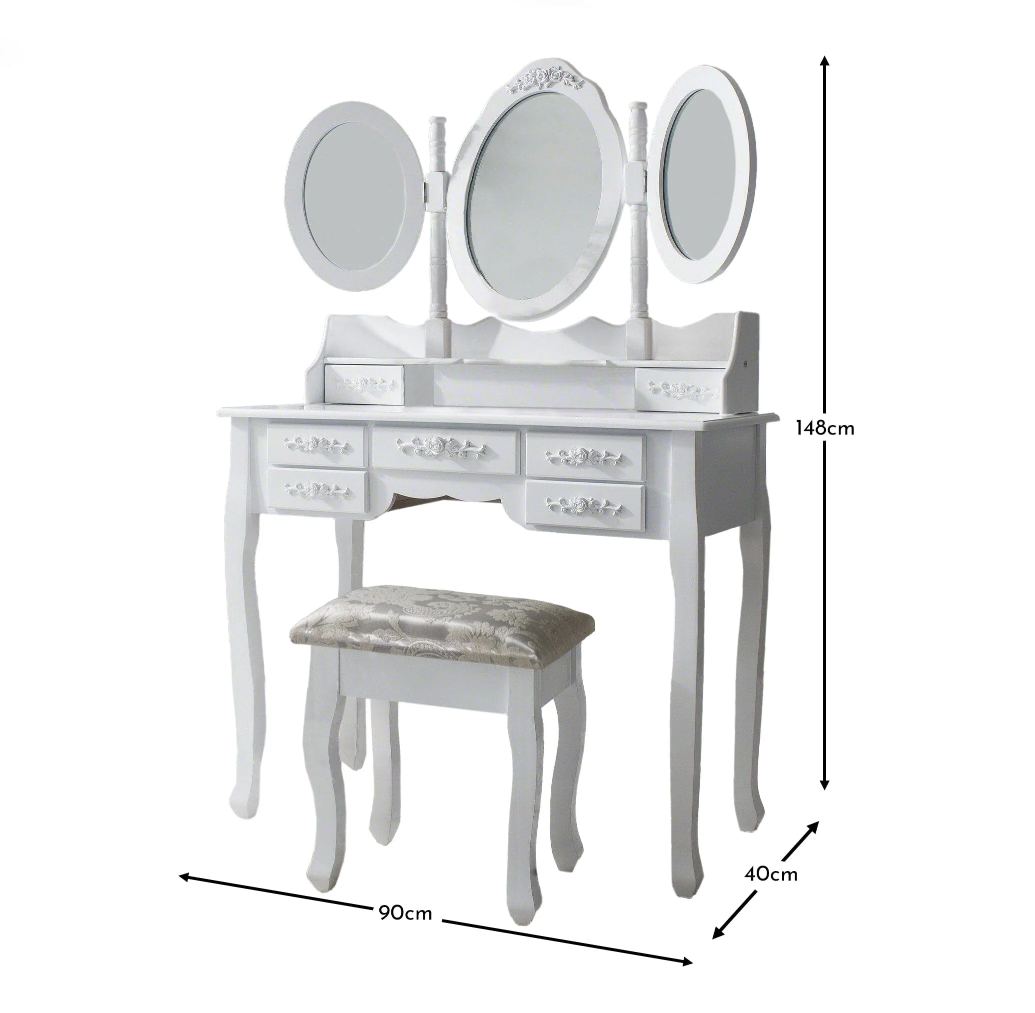 Monaco White Dressing Table with Mirror & Stool - Image 10