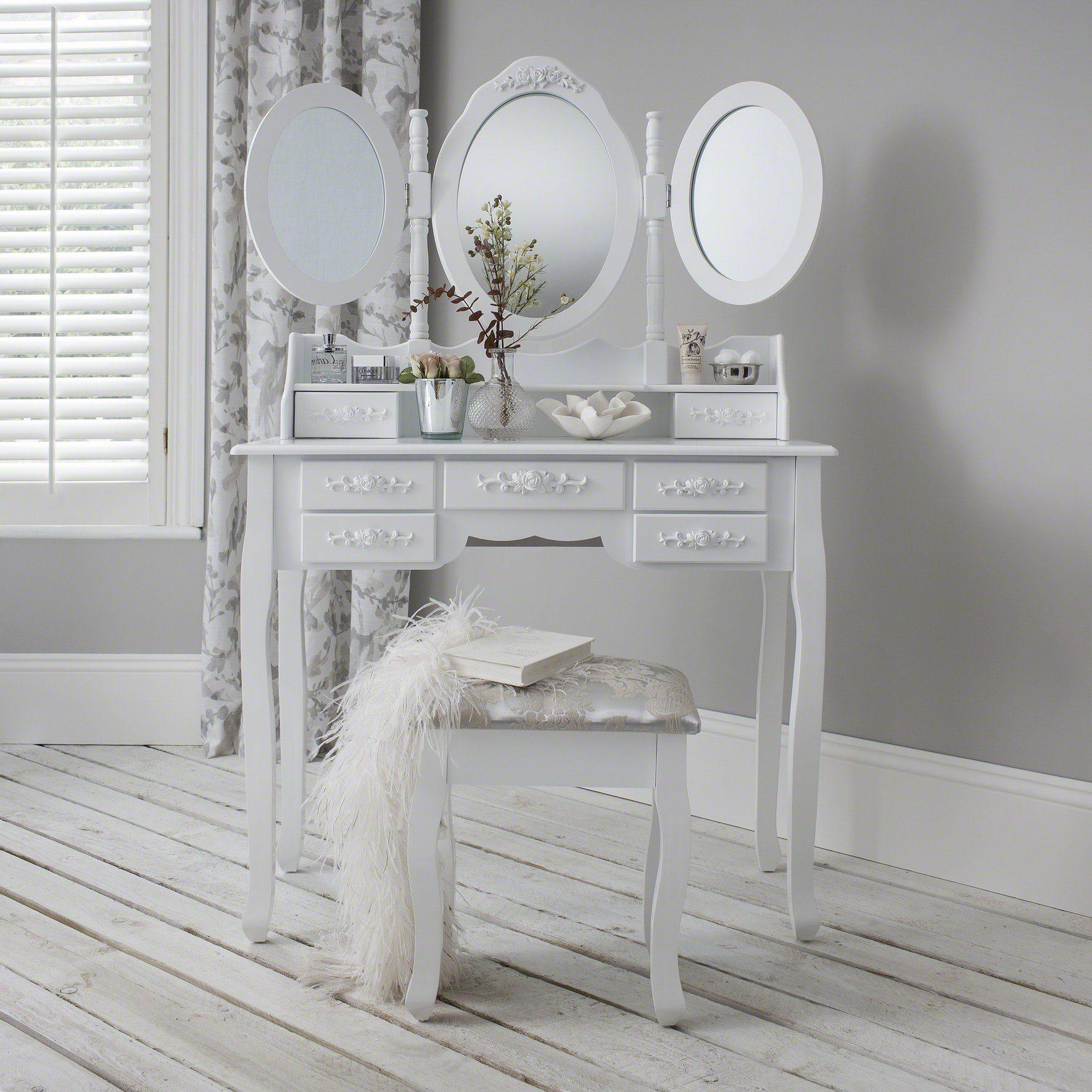 Monaco White Dressing Table with Mirror & Stool - Image 3