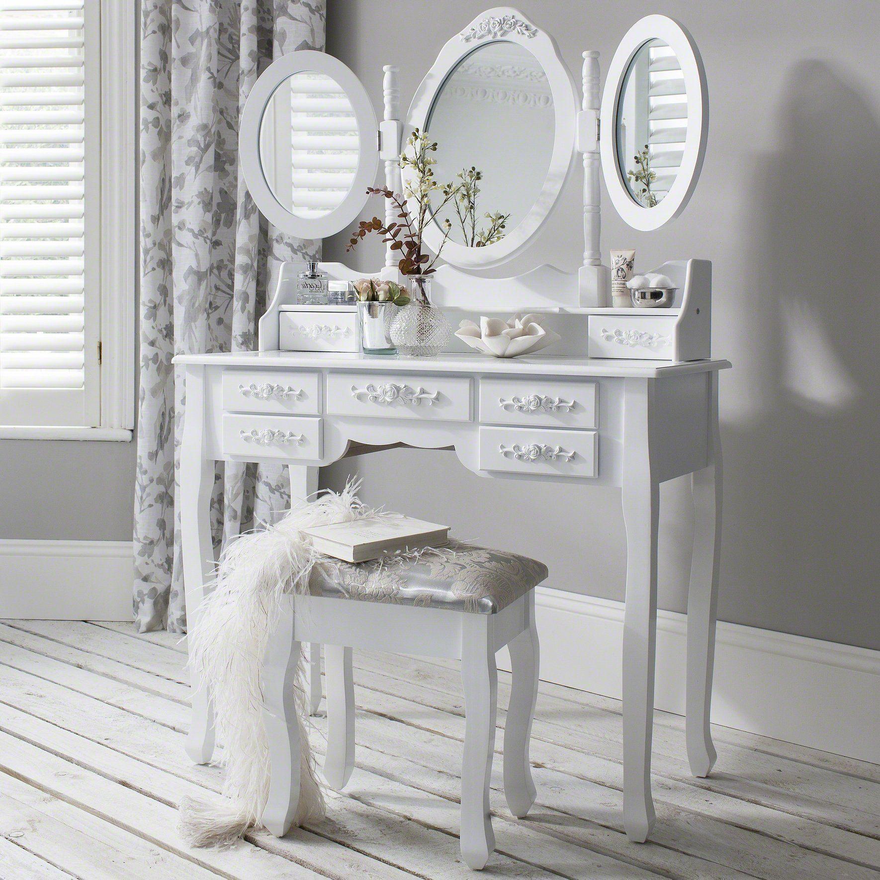 Monaco White Dressing Table with Mirror & Stool - Image 4