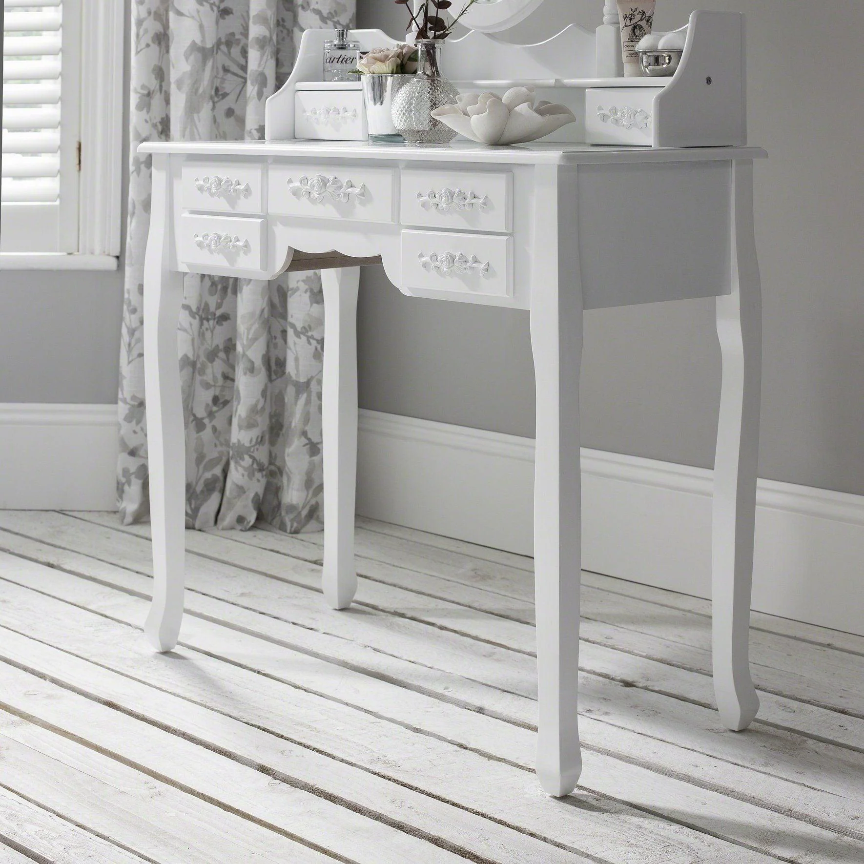 Monaco White Dressing Table with Mirror & Stool - Image 8