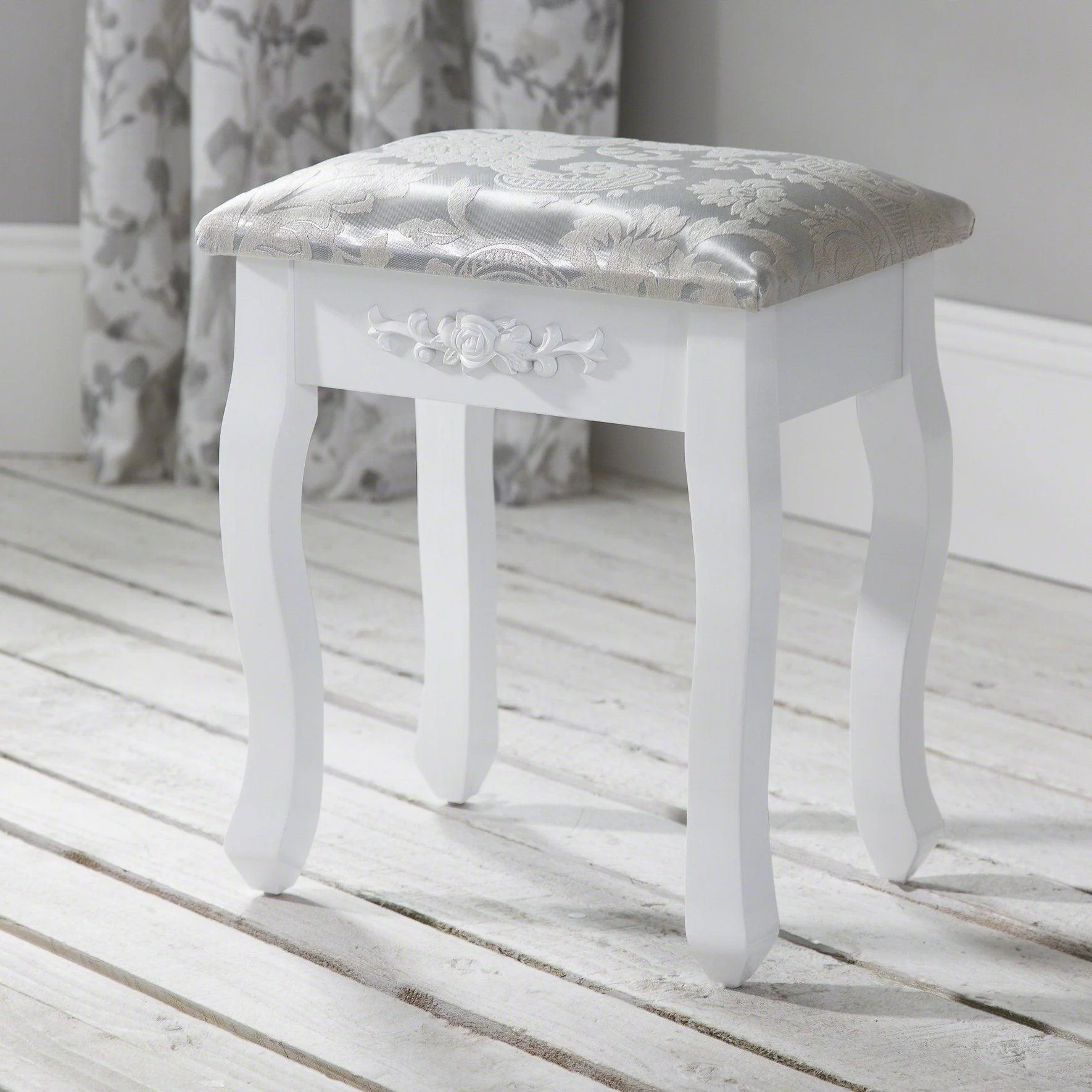 Monaco White Dressing Table with Mirror & Stool - Image 9
