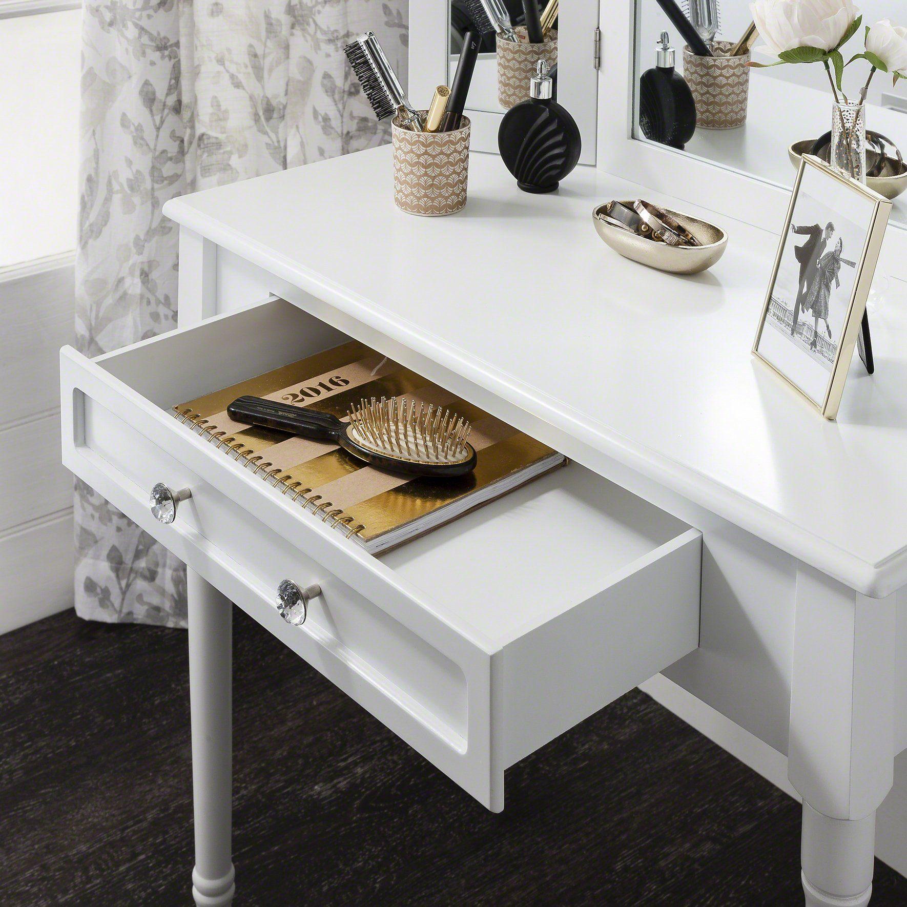 Sienna White Dressing Table with Mirror & Stool - Image 3