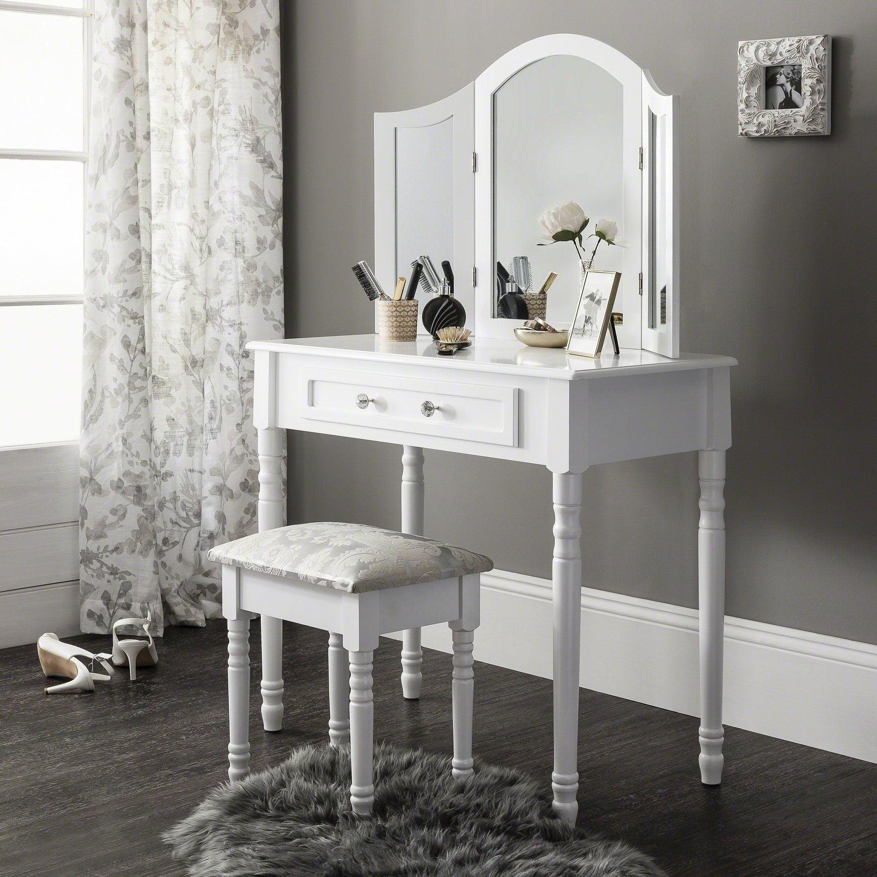 Sienna White Dressing Table with Mirror & Stool - Image 9