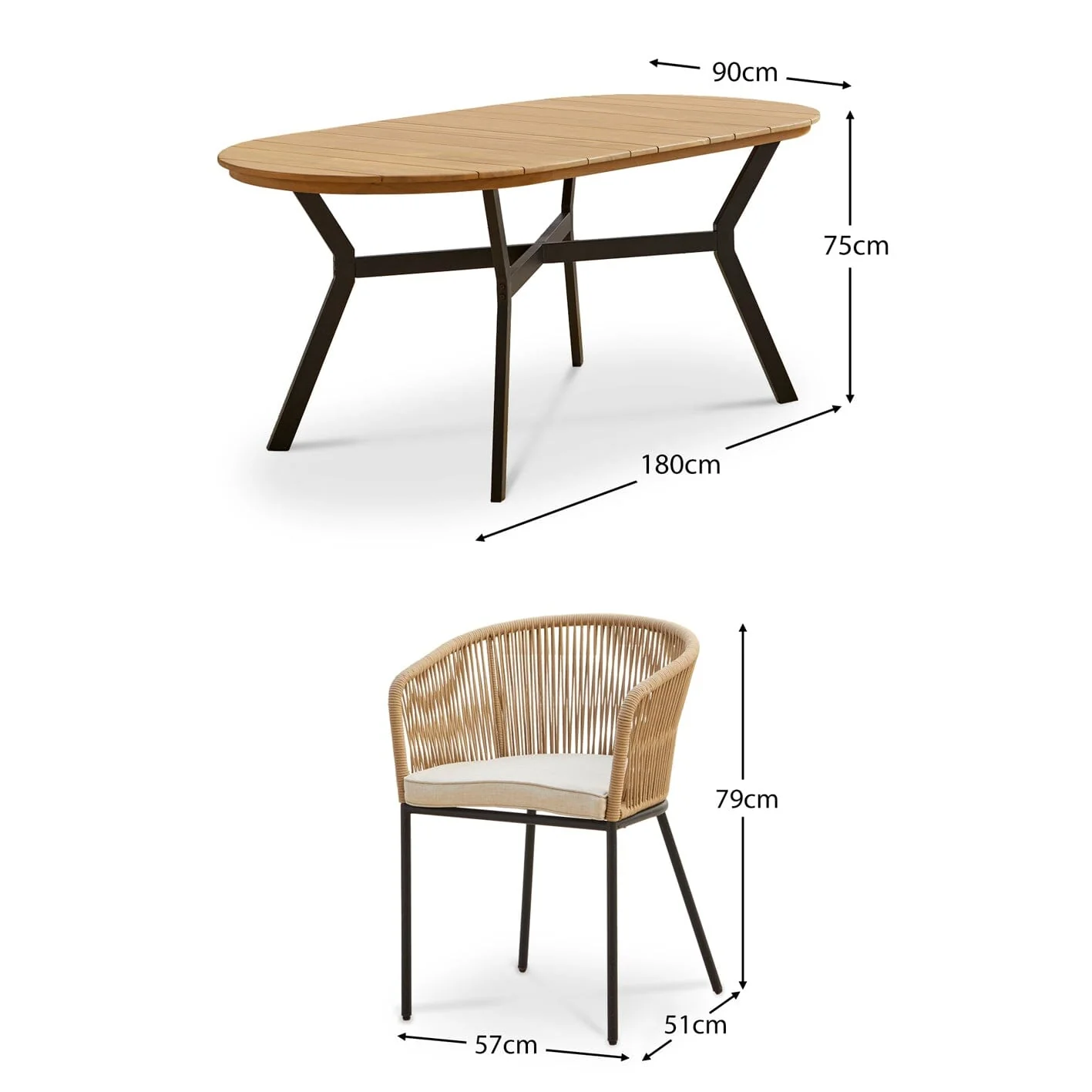 Ezra 6 Seater Oval Wooden Garden Dining Set with 6 Hali Natural Rope Chairs - Image 16