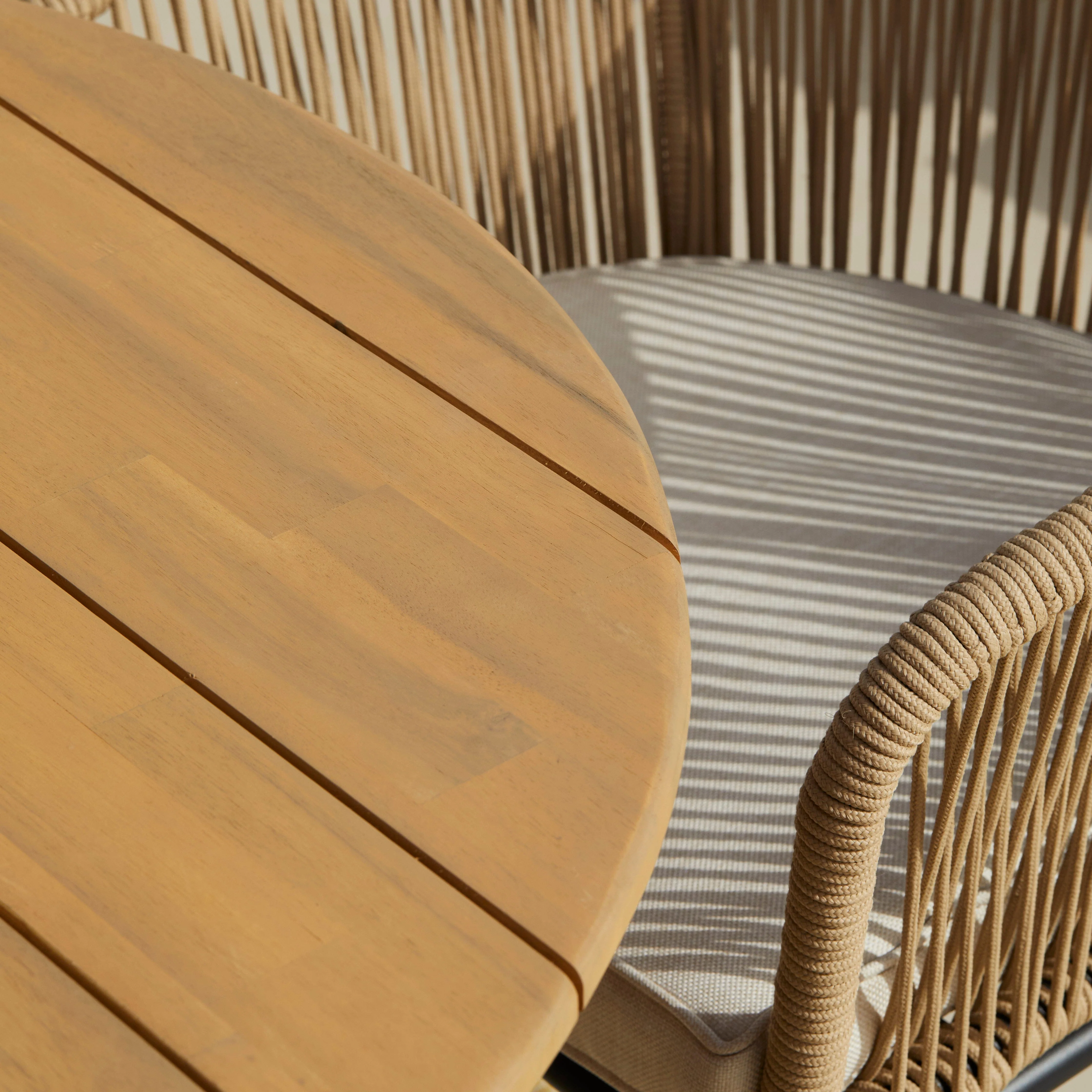 Ezra 6 Seater Oval Wooden Garden Dining Set with 6 Hali Natural Rope Chairs - Image 6