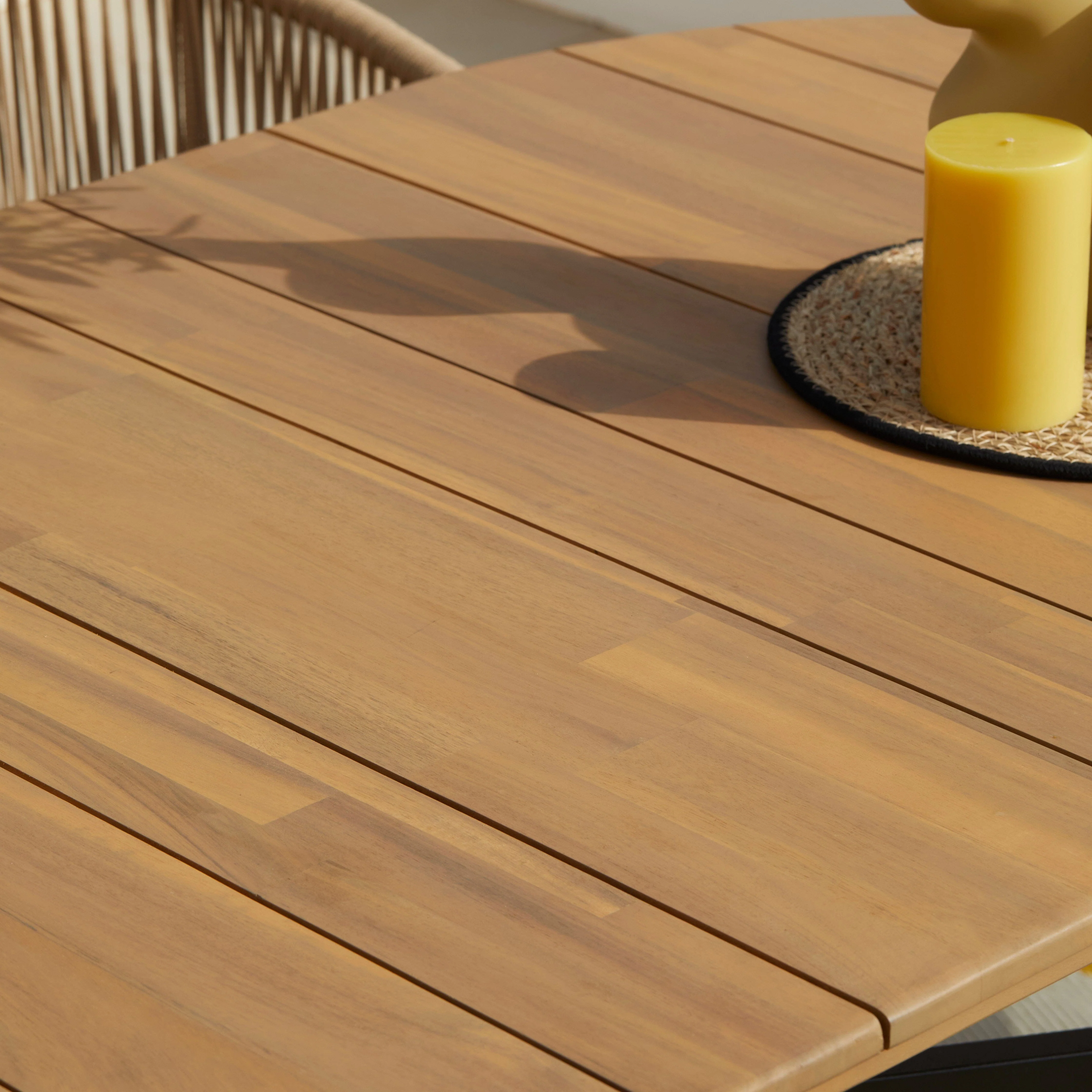 Ezra 6 Seater Oval Wooden Garden Dining Set with 6 Hali Natural Rope Chairs - Image 7