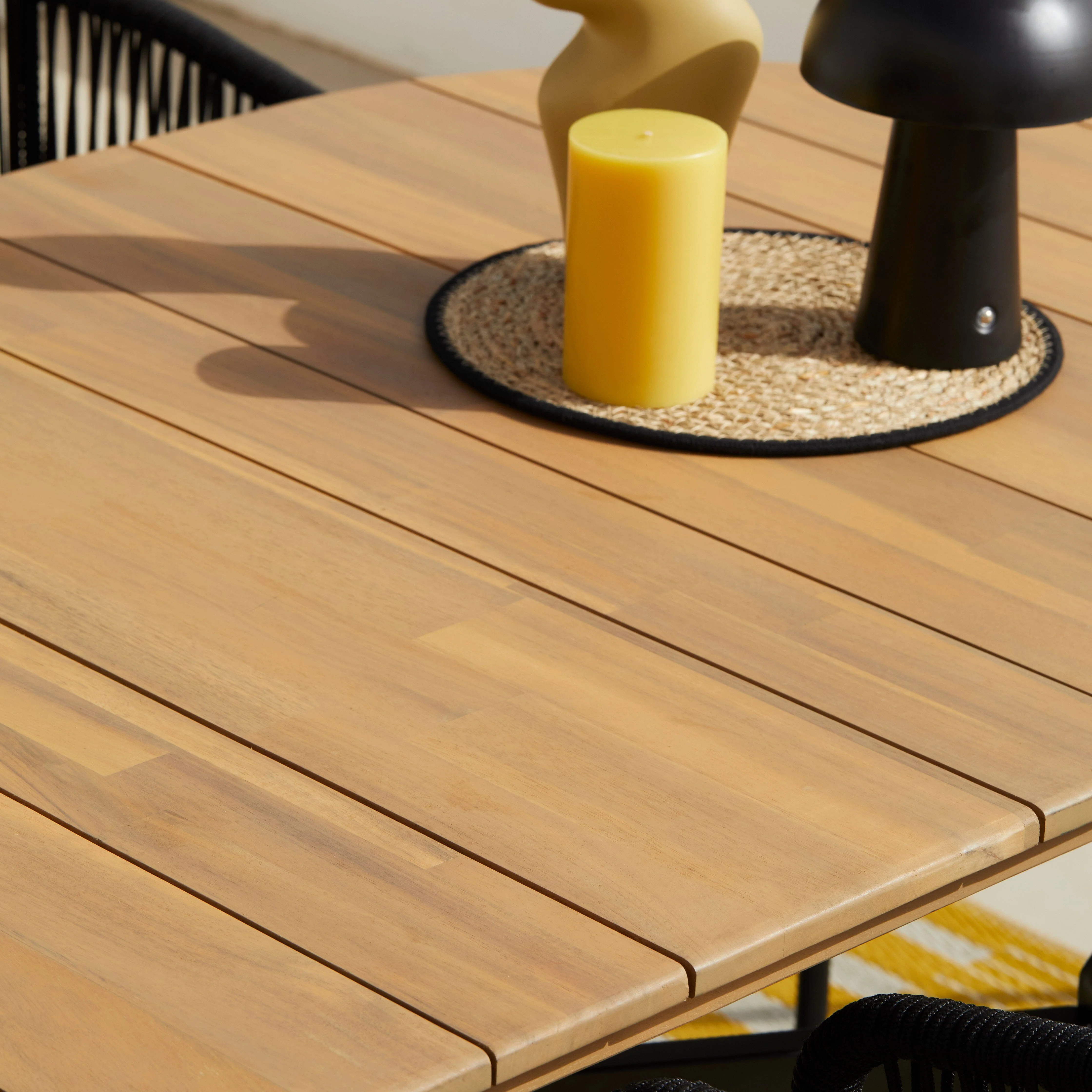 Ezra 6 Seater Oval Wooden Garden Dining Set with 6 Hali Natural Rope Chairs - Image 5