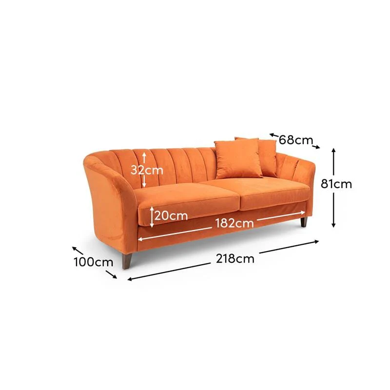 Florence 4 Seater Sofa - Burnt Orange Velvet with Dark Oak Legs - Image 10