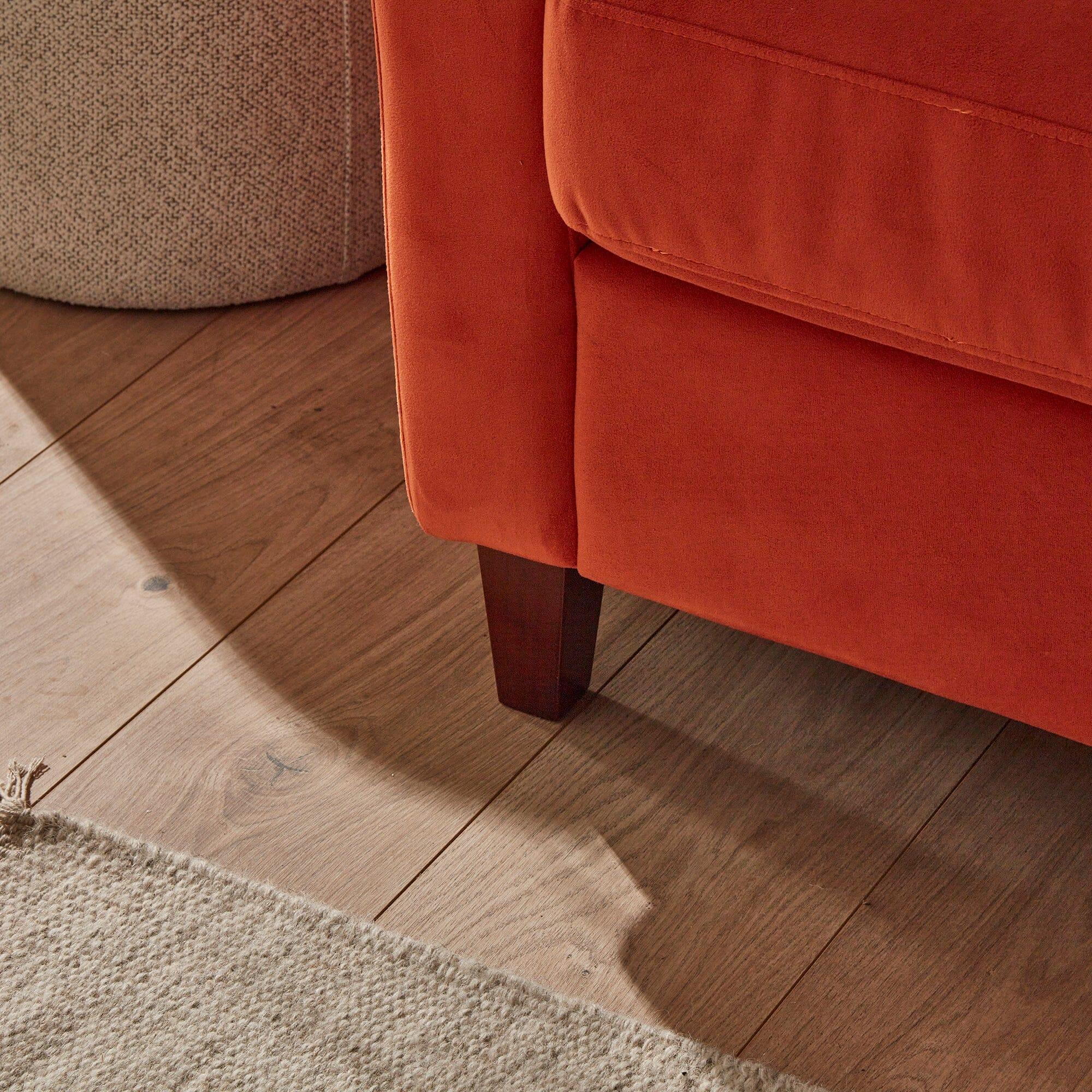 Florence 4 Seater Sofa - Burnt Orange Velvet with Dark Oak Legs - Image 3