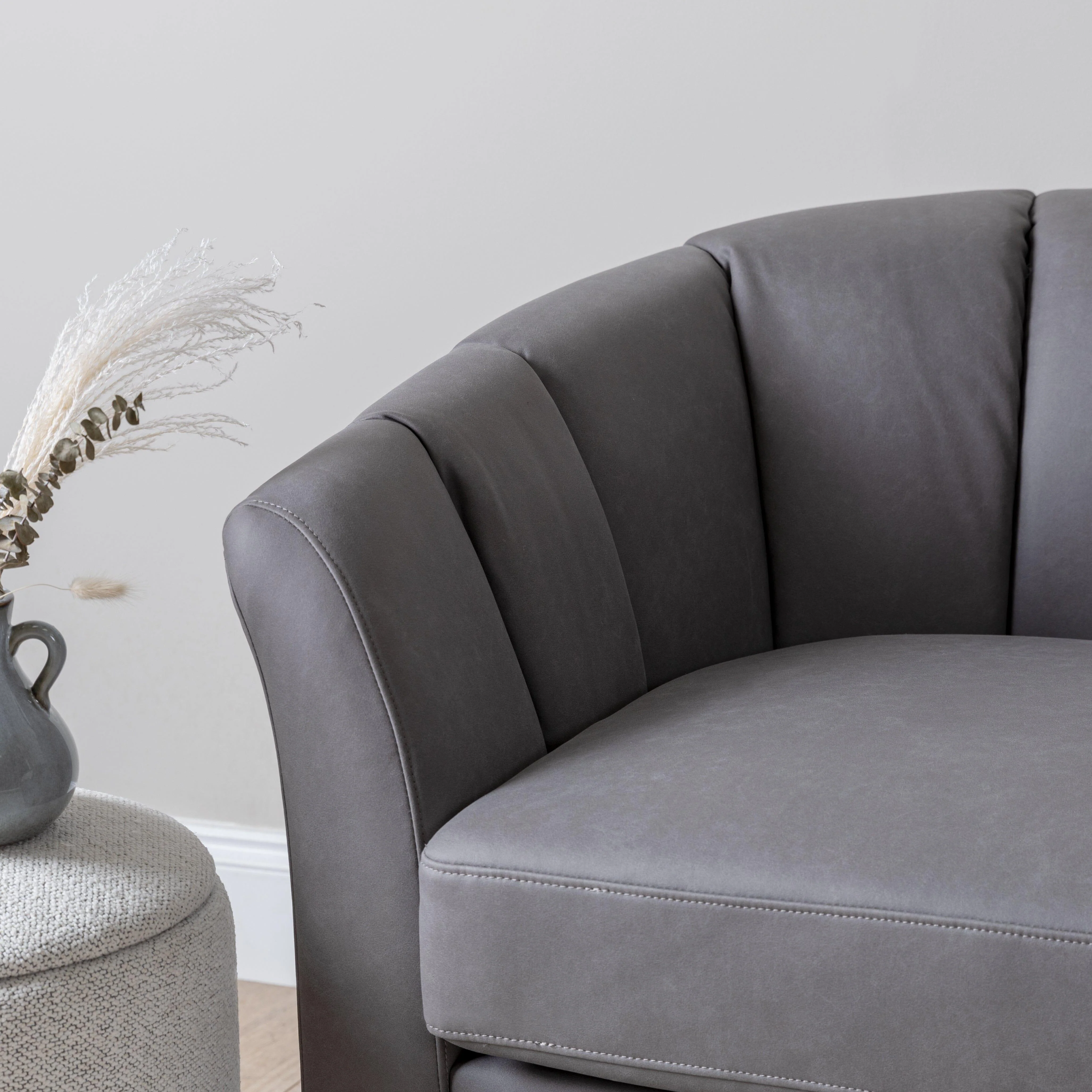 Florence 4 Seater Sofa - Steel Grey Vegan Leather with Dark Oak Legs - Image 3