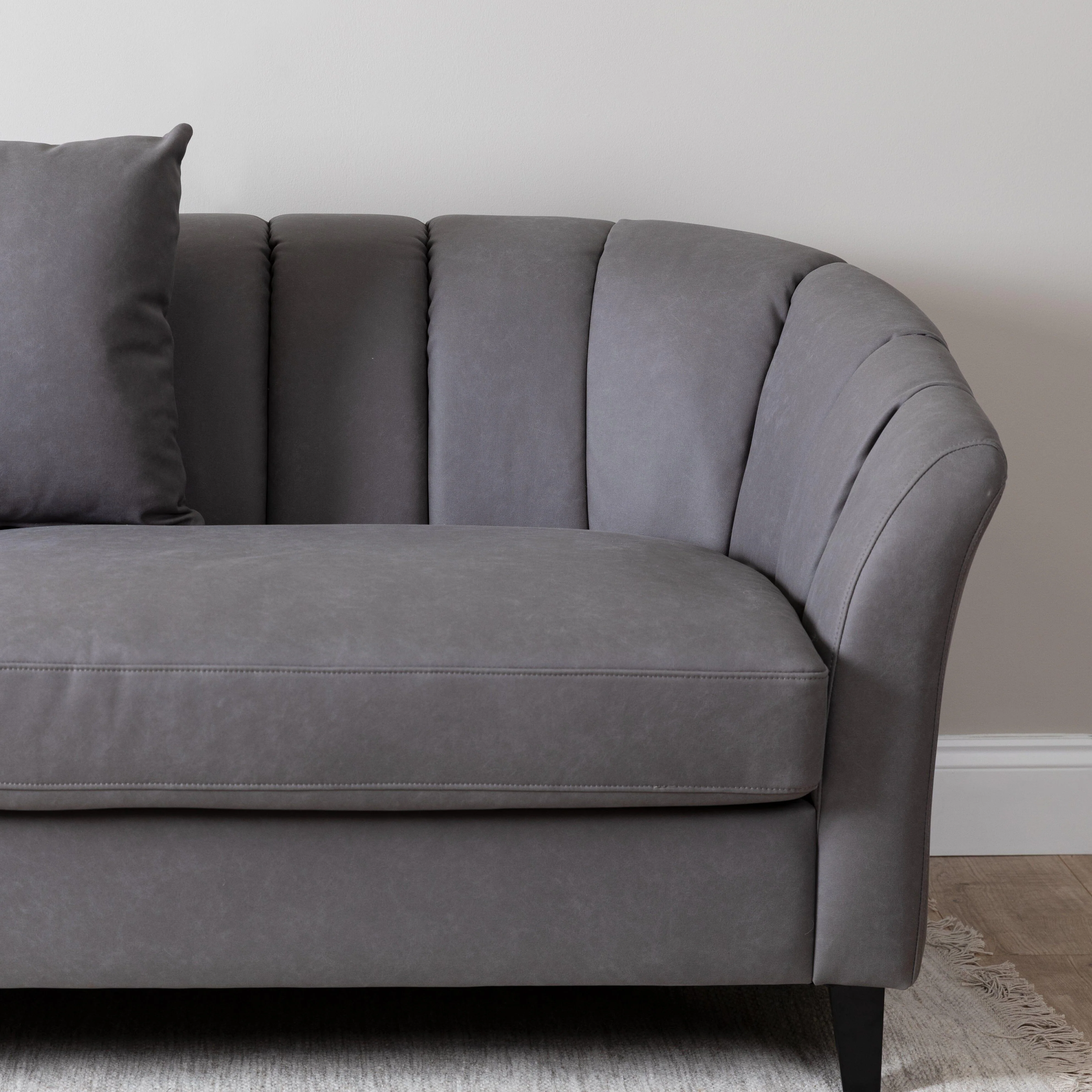 Florence 4 Seater Sofa - Steel Grey Vegan Leather with Dark Oak Legs - Image 6