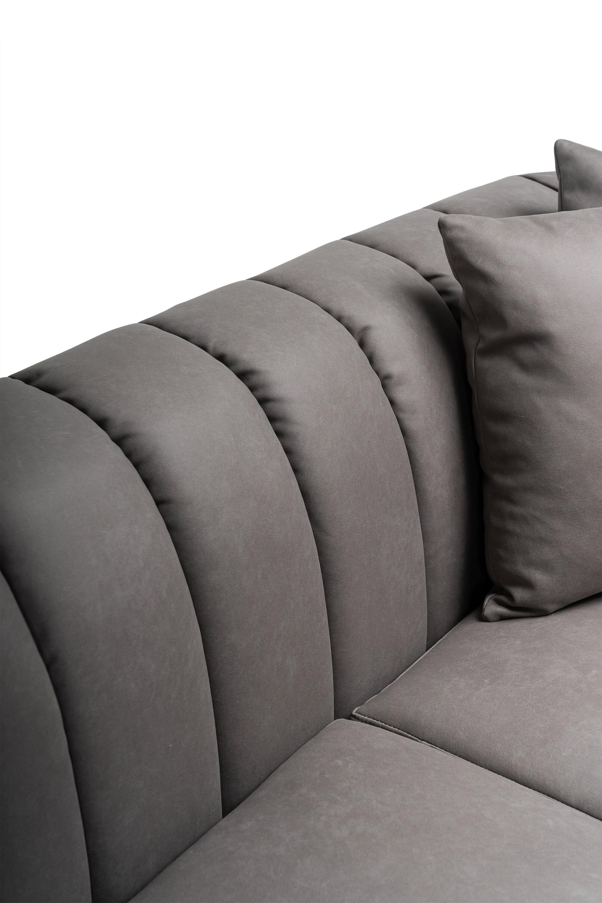 Florence 4 Seater Sofa - Steel Grey Vegan Leather with Dark Oak Legs - Image 7