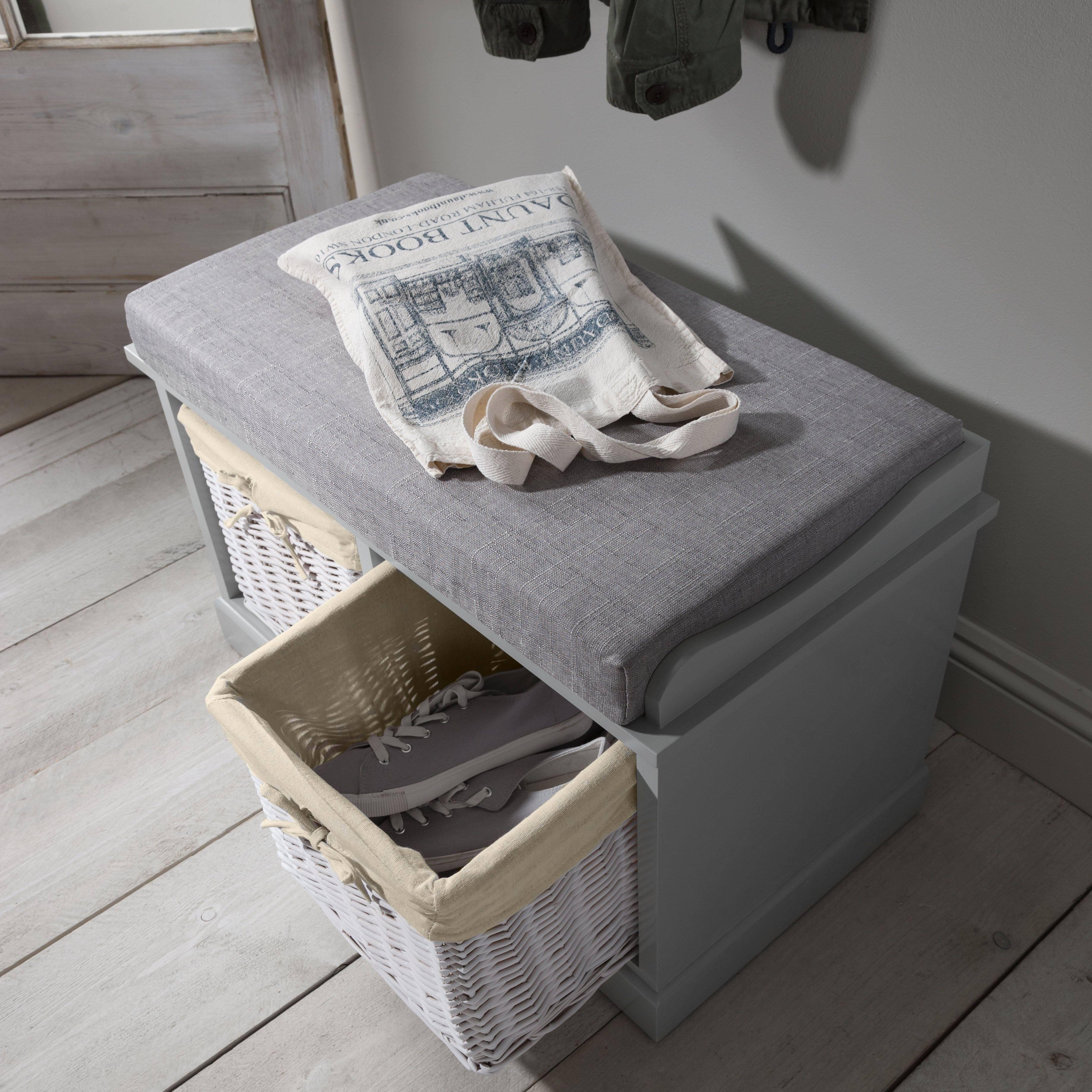 Fyfield 2 Seater Hallway Storage Bench with Storage - Grey - Image 3