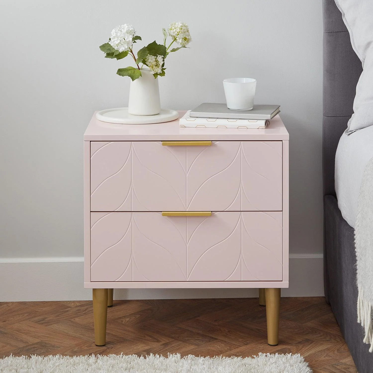 Gloria Bedside Tables - Set of 2 - Blush Pink & Brass Effect - Image 4