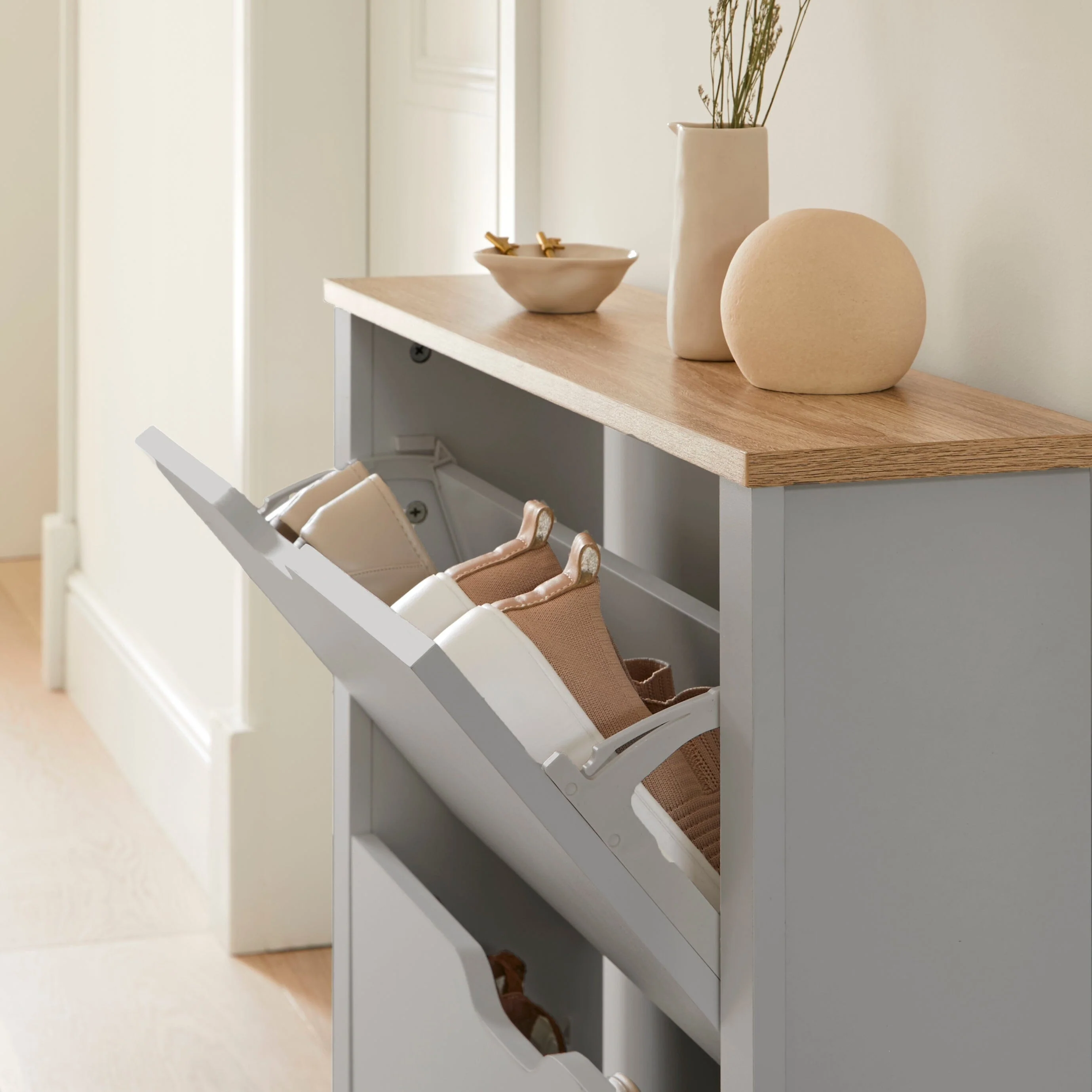 Windsor Shoe Cabinet - 2 Door - Grey - Image 6