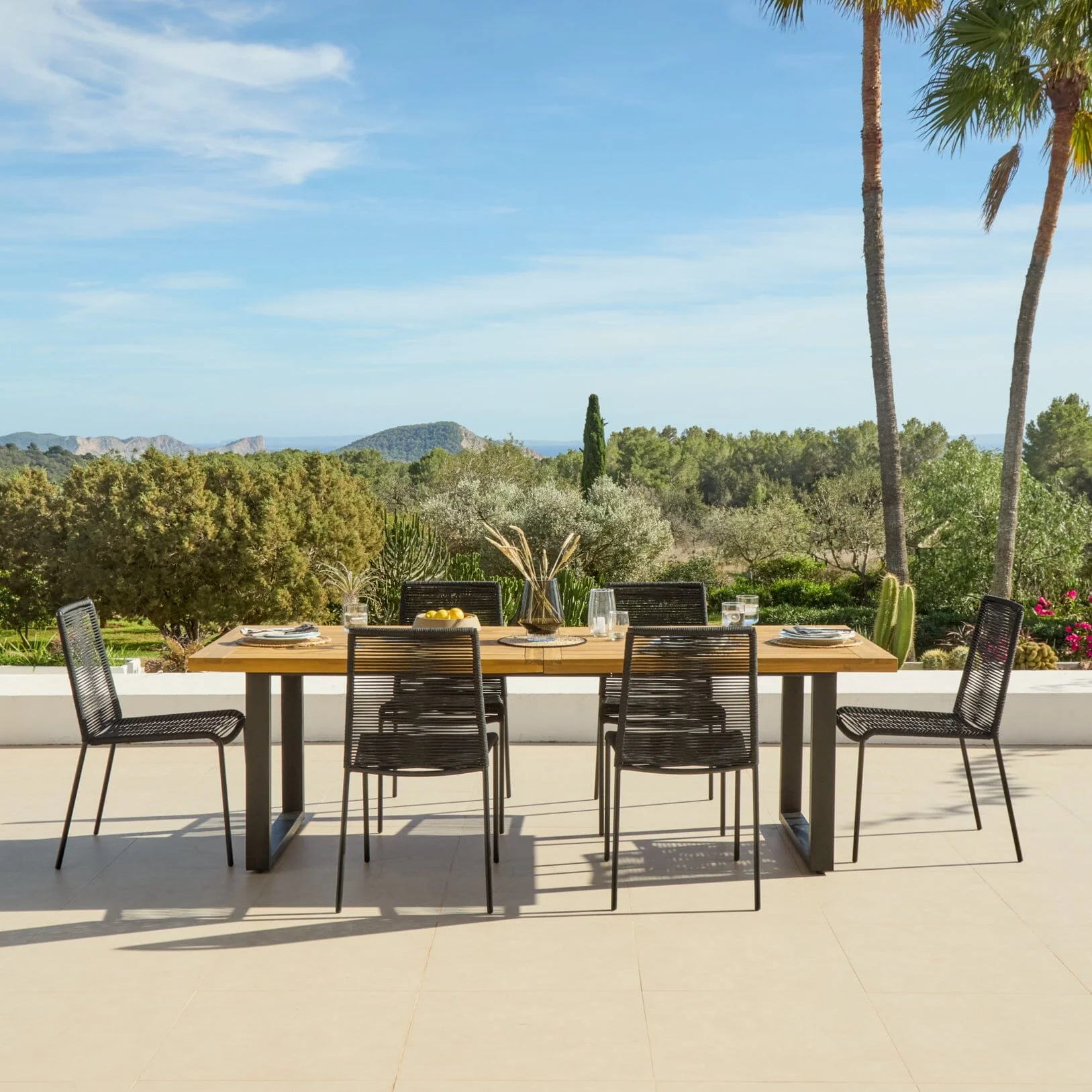 Hali 6 Seater Wooden Garden Dining Set with Ryder Black Chairs - 175cm - Image 4